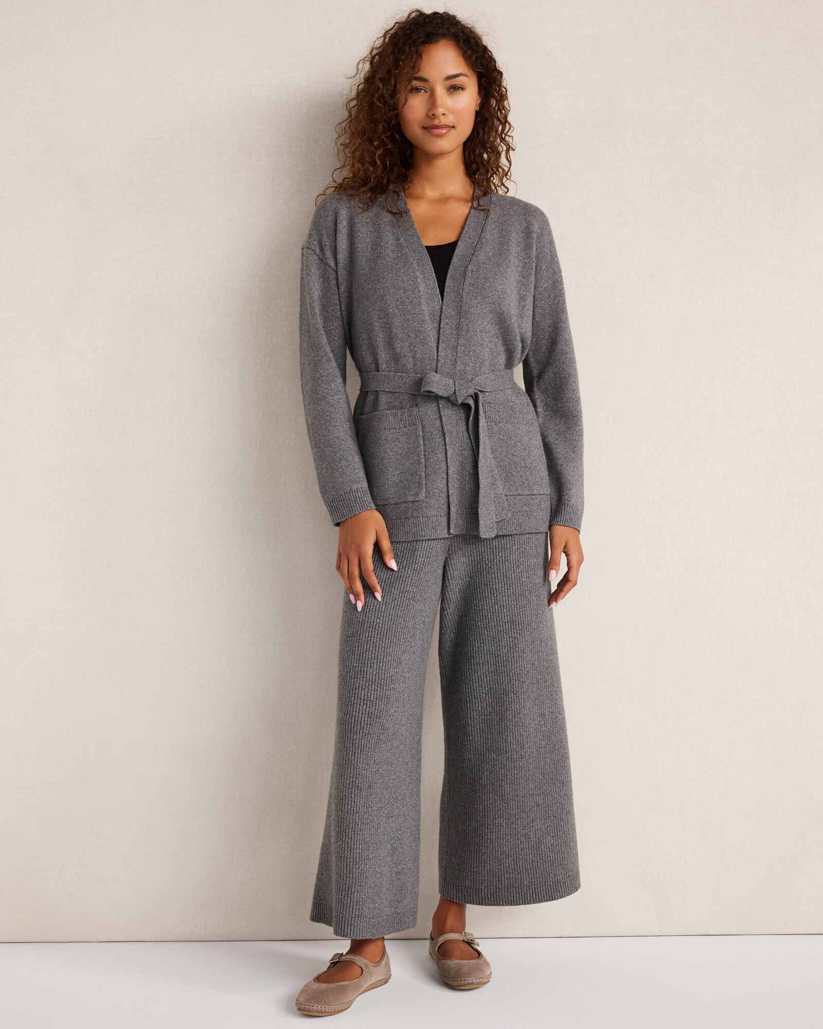 Cotton Blend Ribbed Wide Leg Pants