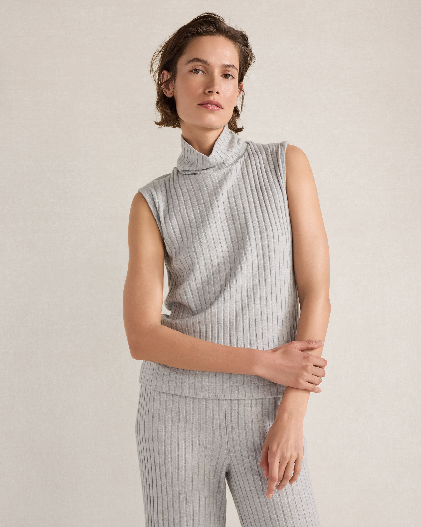 Wide Rib Sleeveless Cowl Neck Top