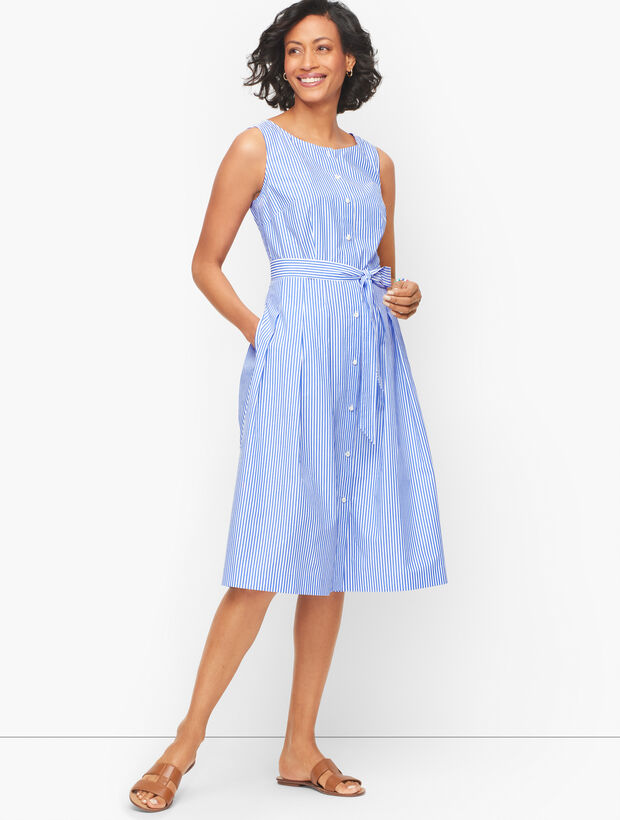 Poplin Fit &amp; Flare Dress - Breeze Stripe