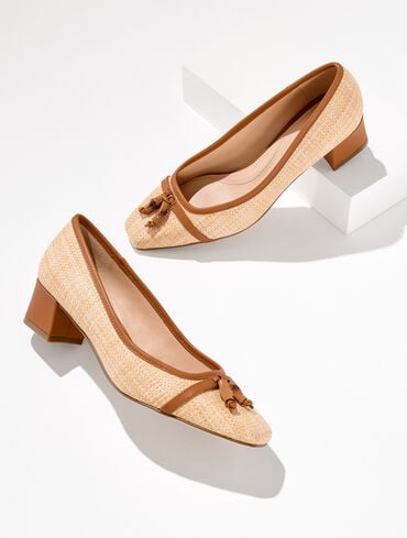 Sienna Bamboo Raffia Block Heel Pumps