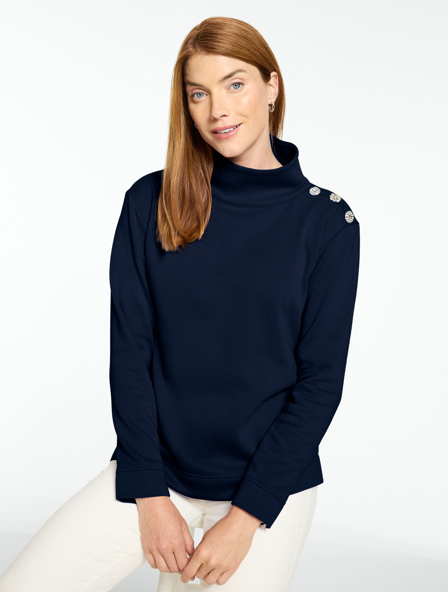 Mixed Button Mockneck Sweatshirt