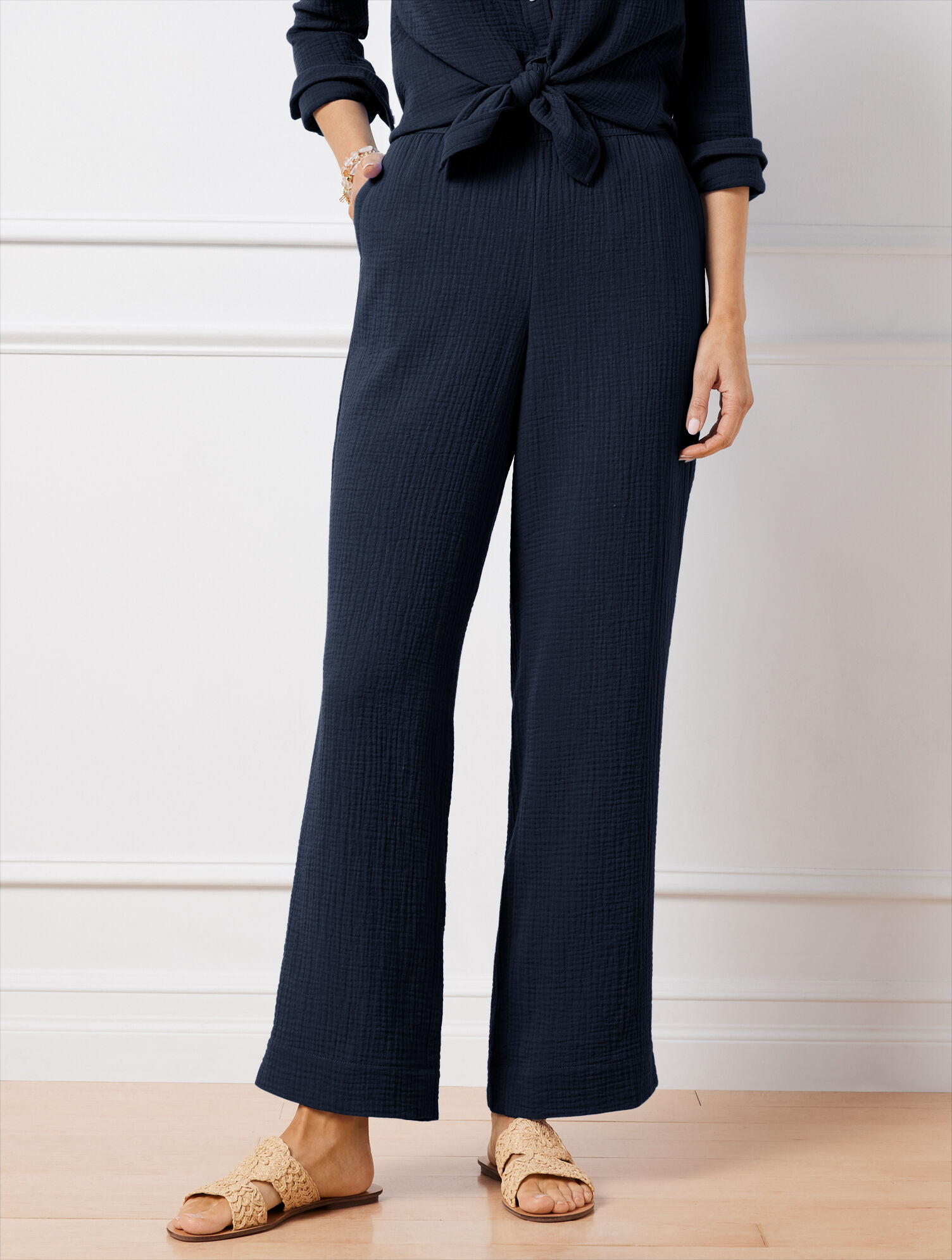 Airy Gauze Wide Leg Pants | Talbots display picture 1