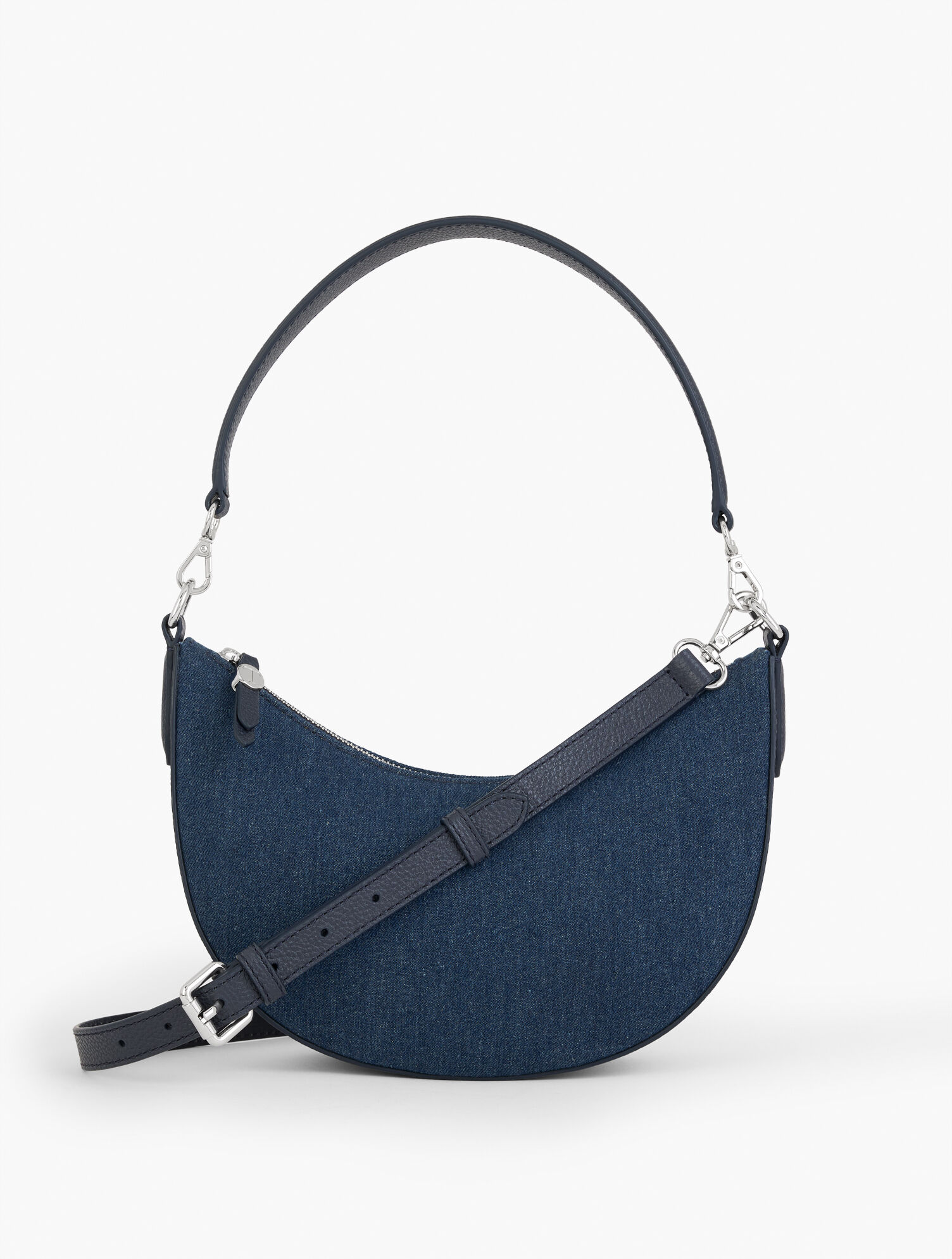 Leather Trim Denim Crescent Shoulder Bag Talbots