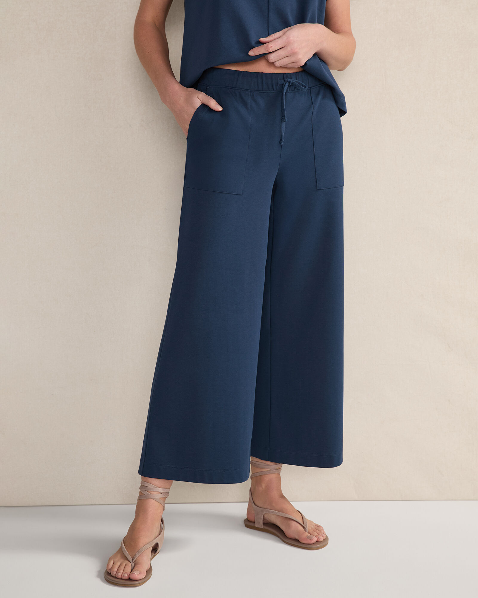 Organic Cotton Interlock Wide Leg Cropped Pants
