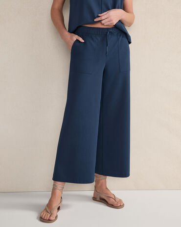 Organic Cotton Interlock Wide Leg Cropped Pants