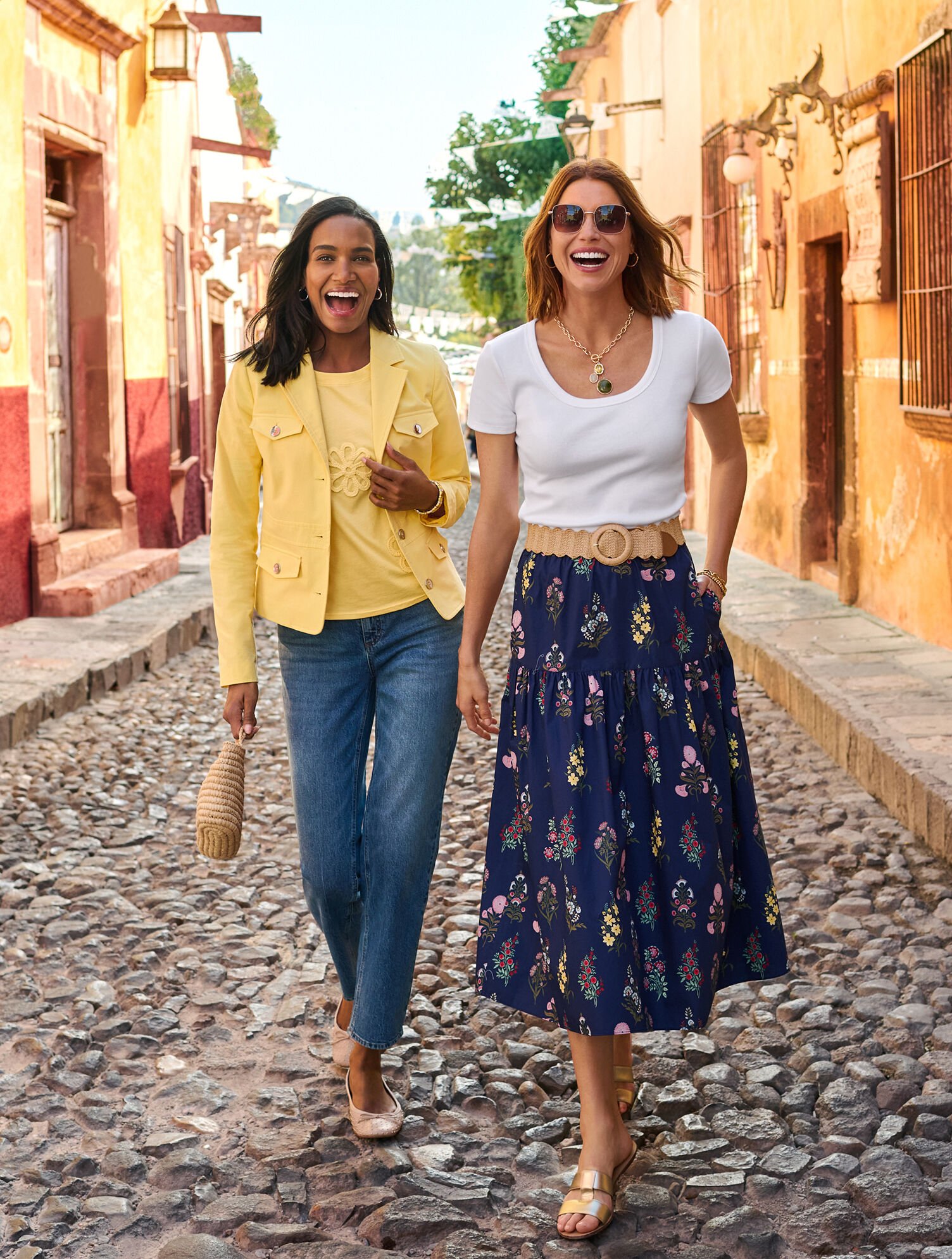 Modern Poplin Flounce Midi Skirt - Floral Radiance