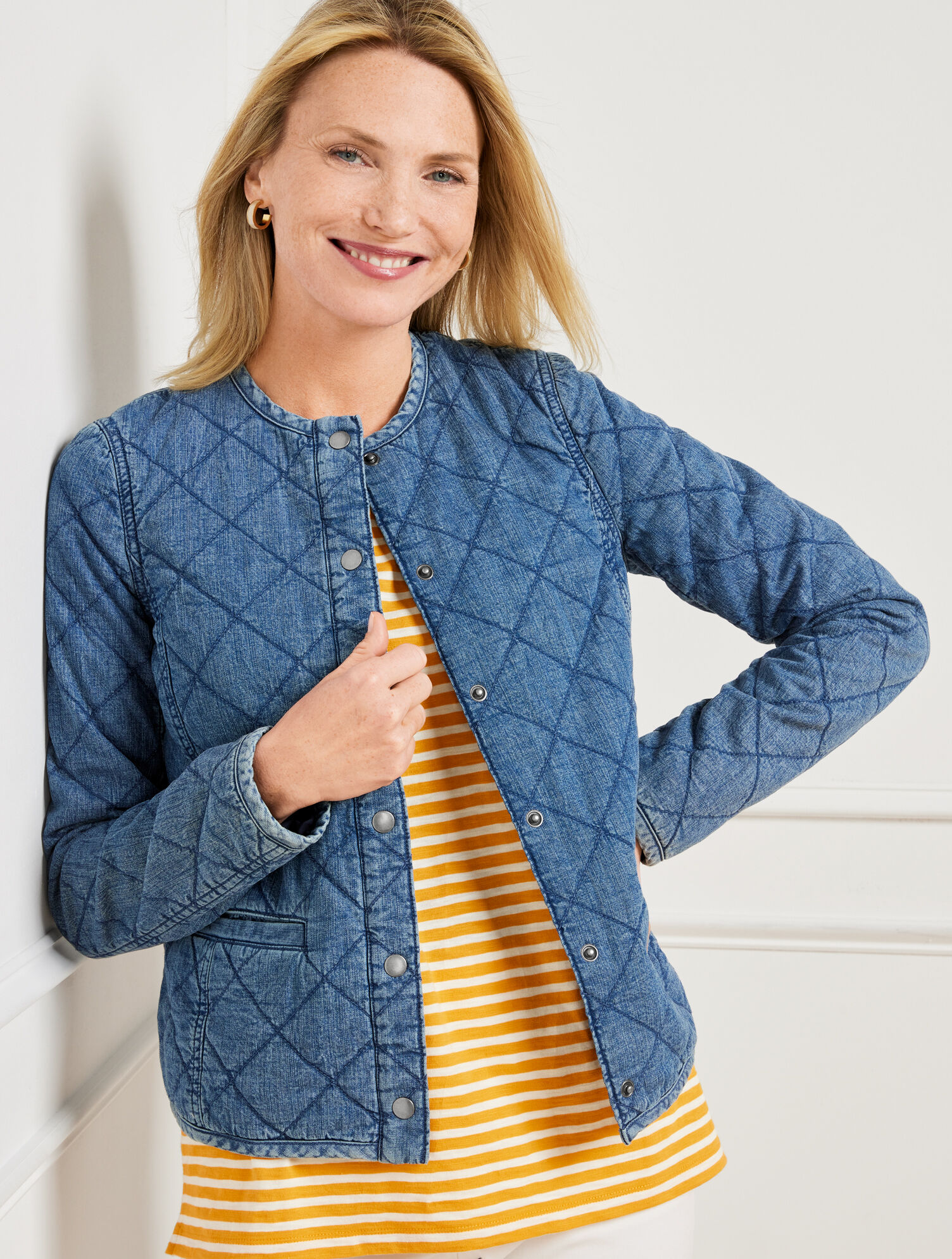 Collarless Quilted Jean Jacket | Talbots