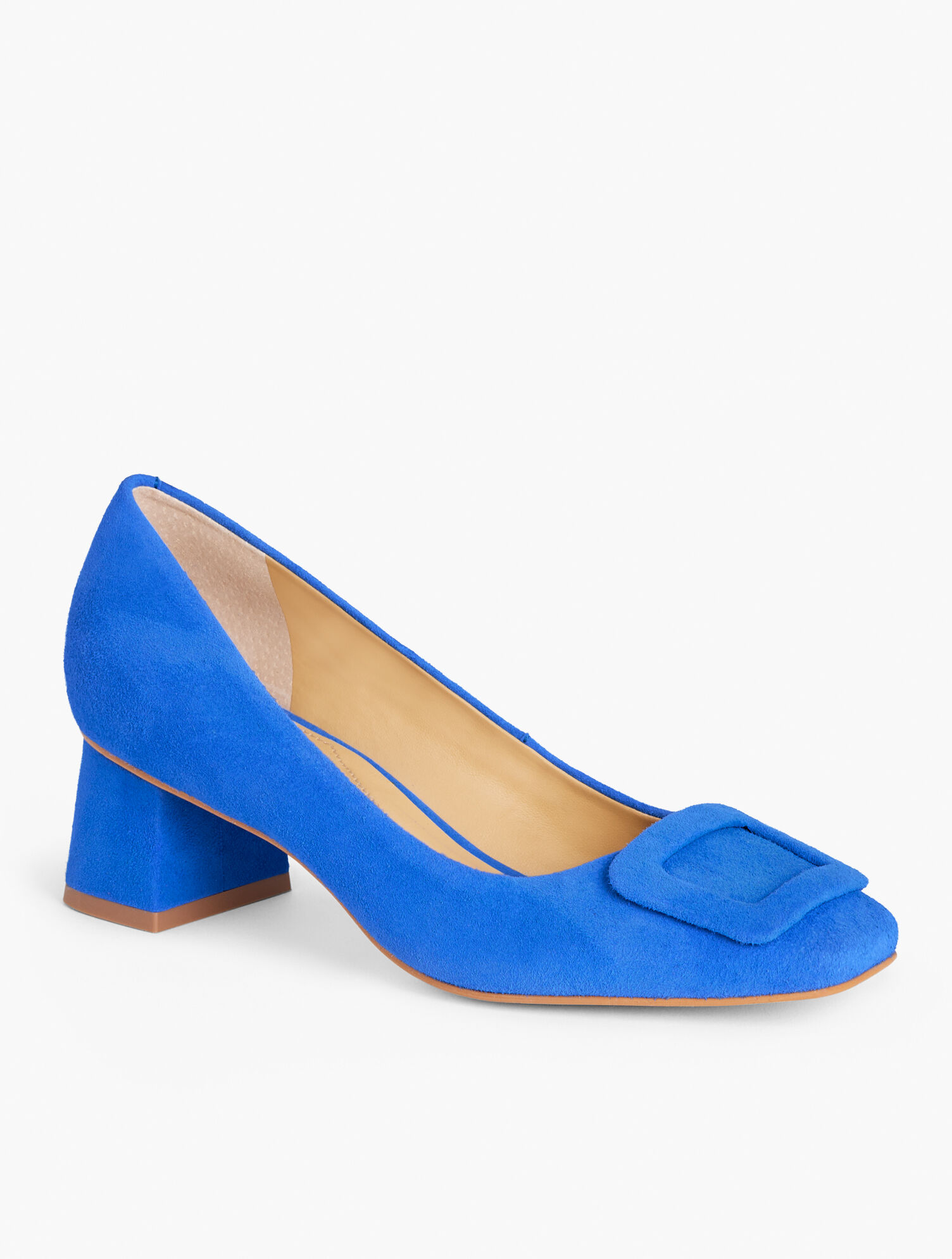 Carlye Buckle Block Heel Pumps - Suede
