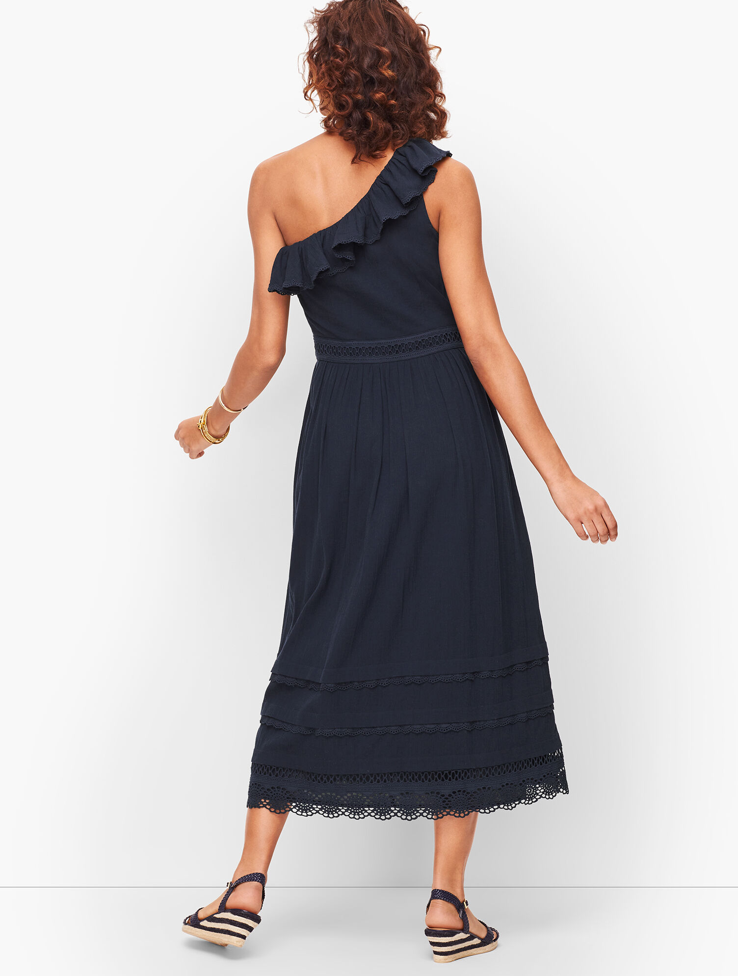 One Shoulder Ruffle Midi Dress