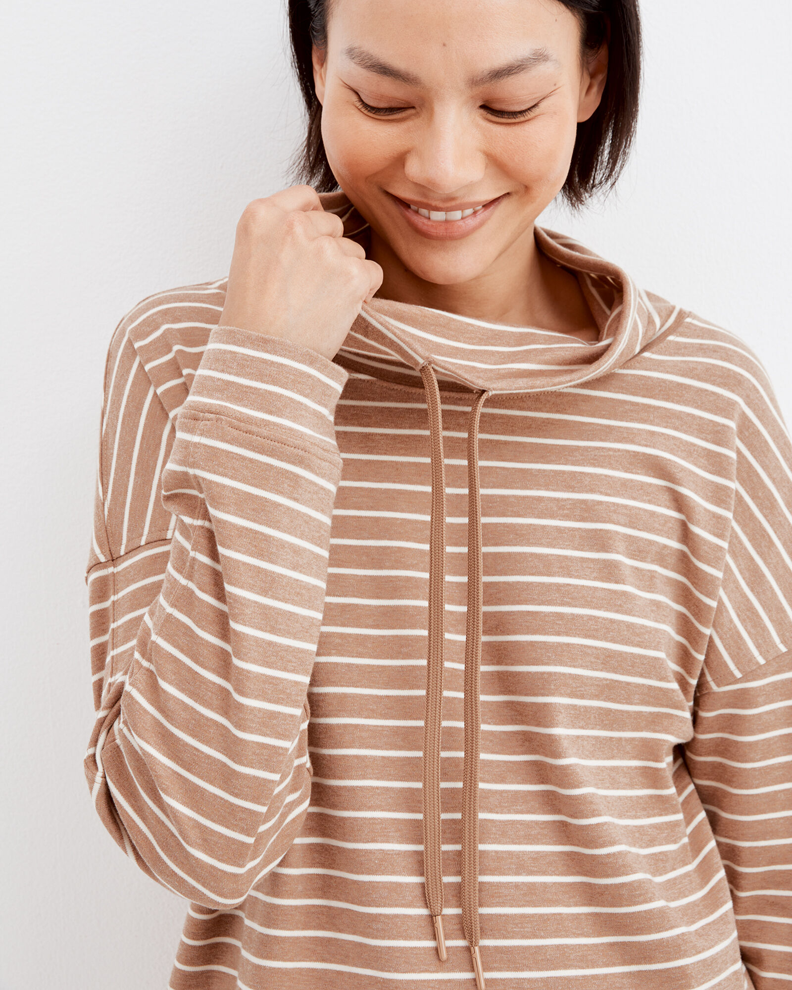 Organic Cotton Interlock Striped Funnel Neck Pullover