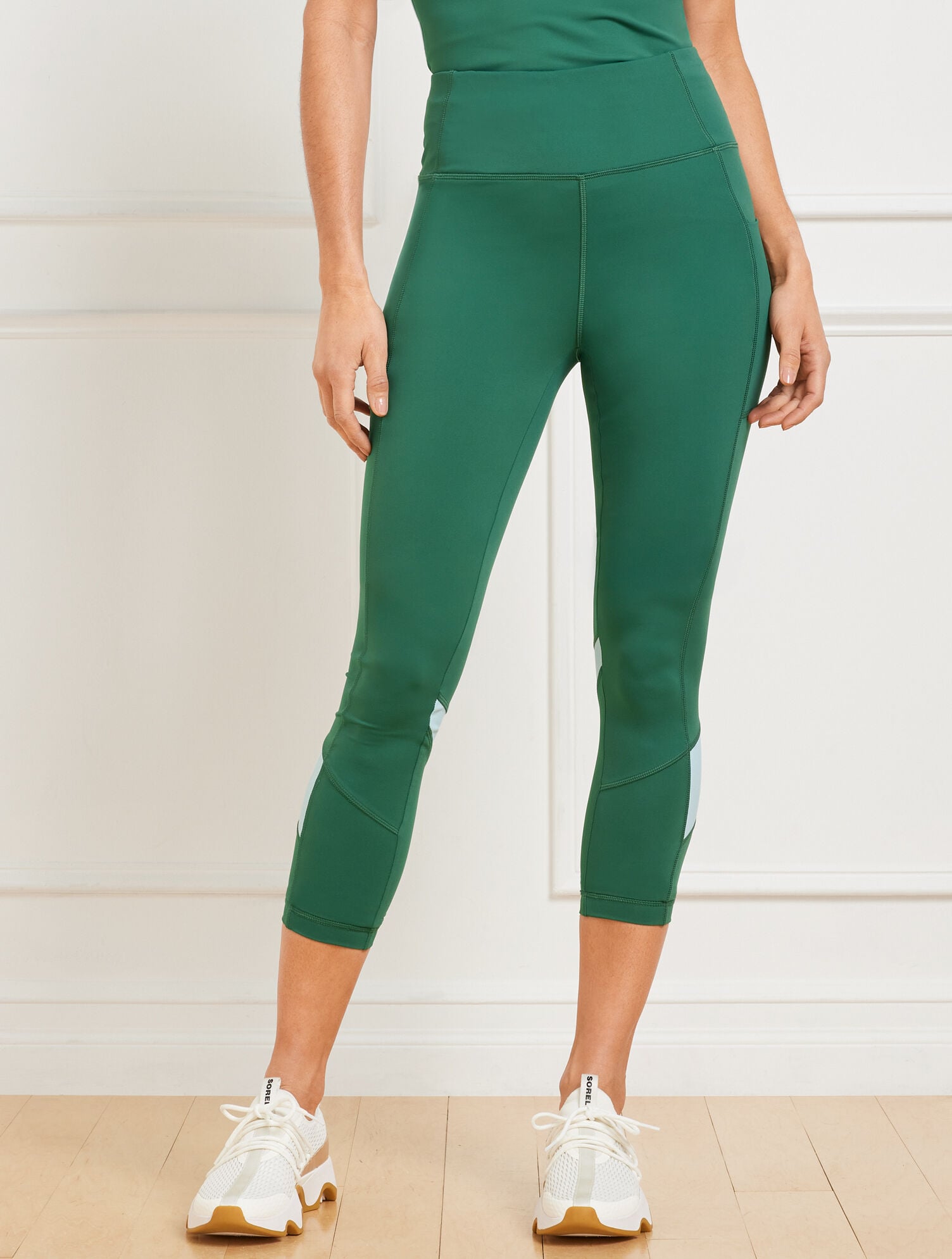 Talbots Colorblock Performance Interlock Capri Colorblock Leggings | Talbots