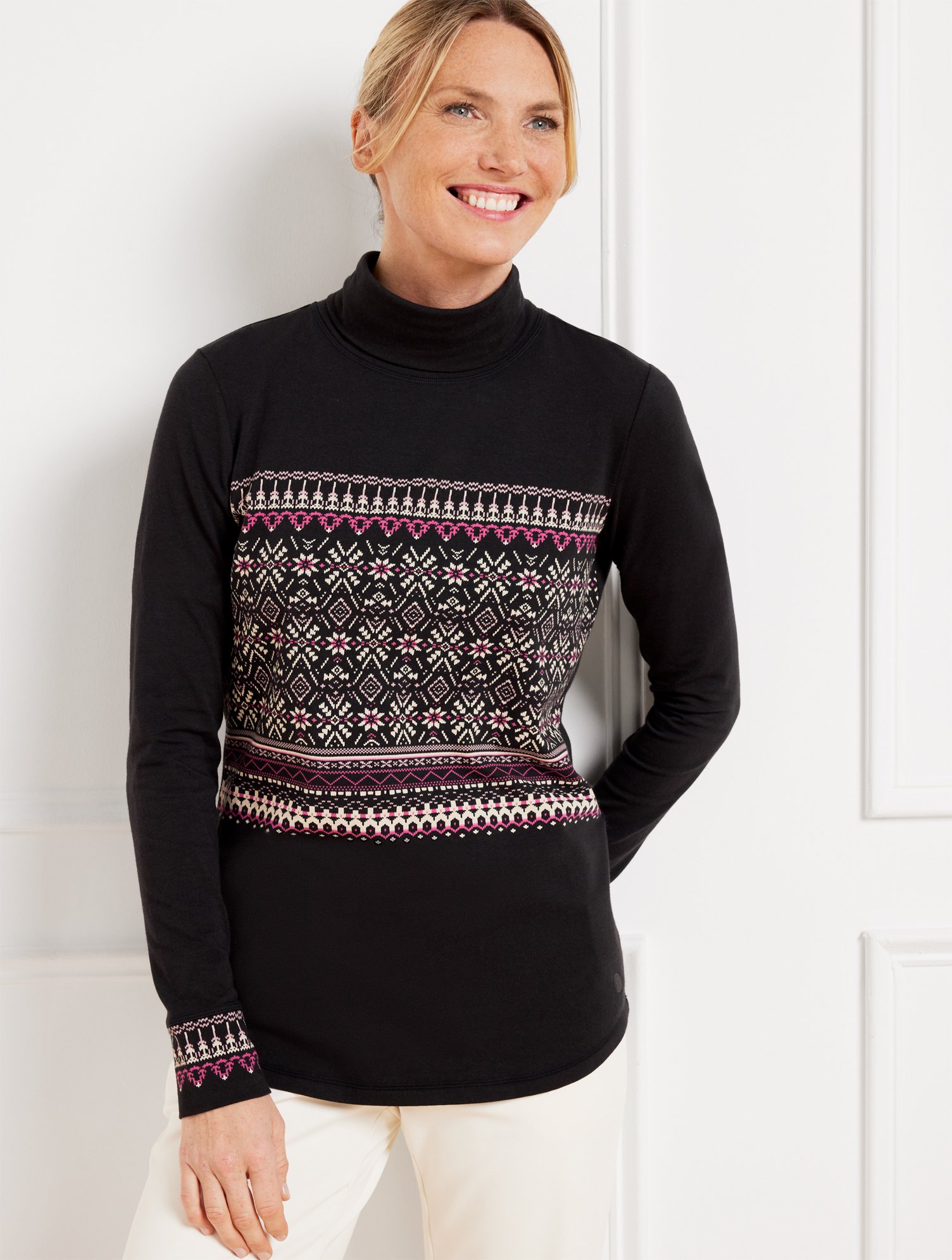 Supersoft Jersey Turtleneck Tee - Nordic Fair Isle