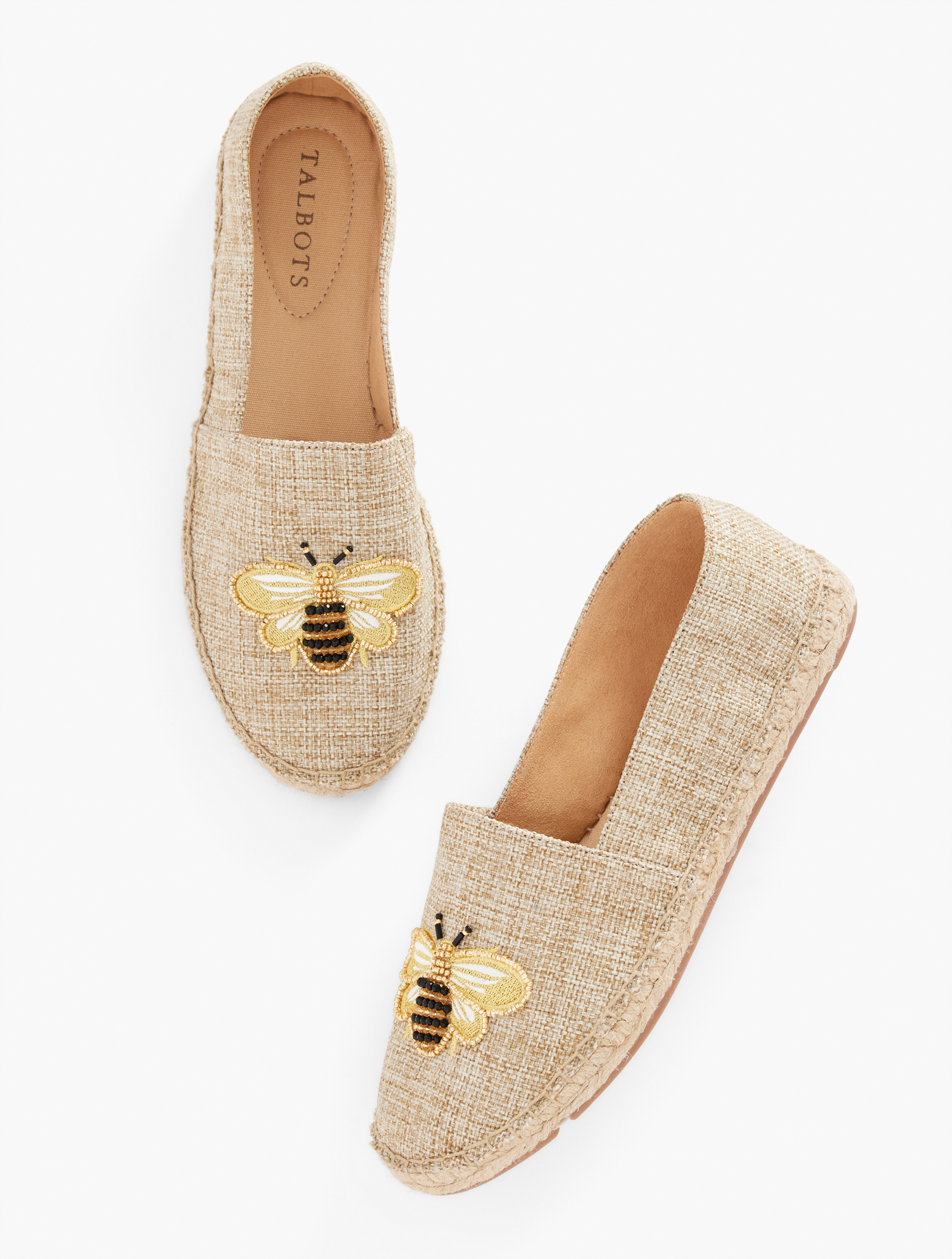 Talbots Izzy Espadrille Flats - Beaded Bee - Natural - 6m - 100% Cotton