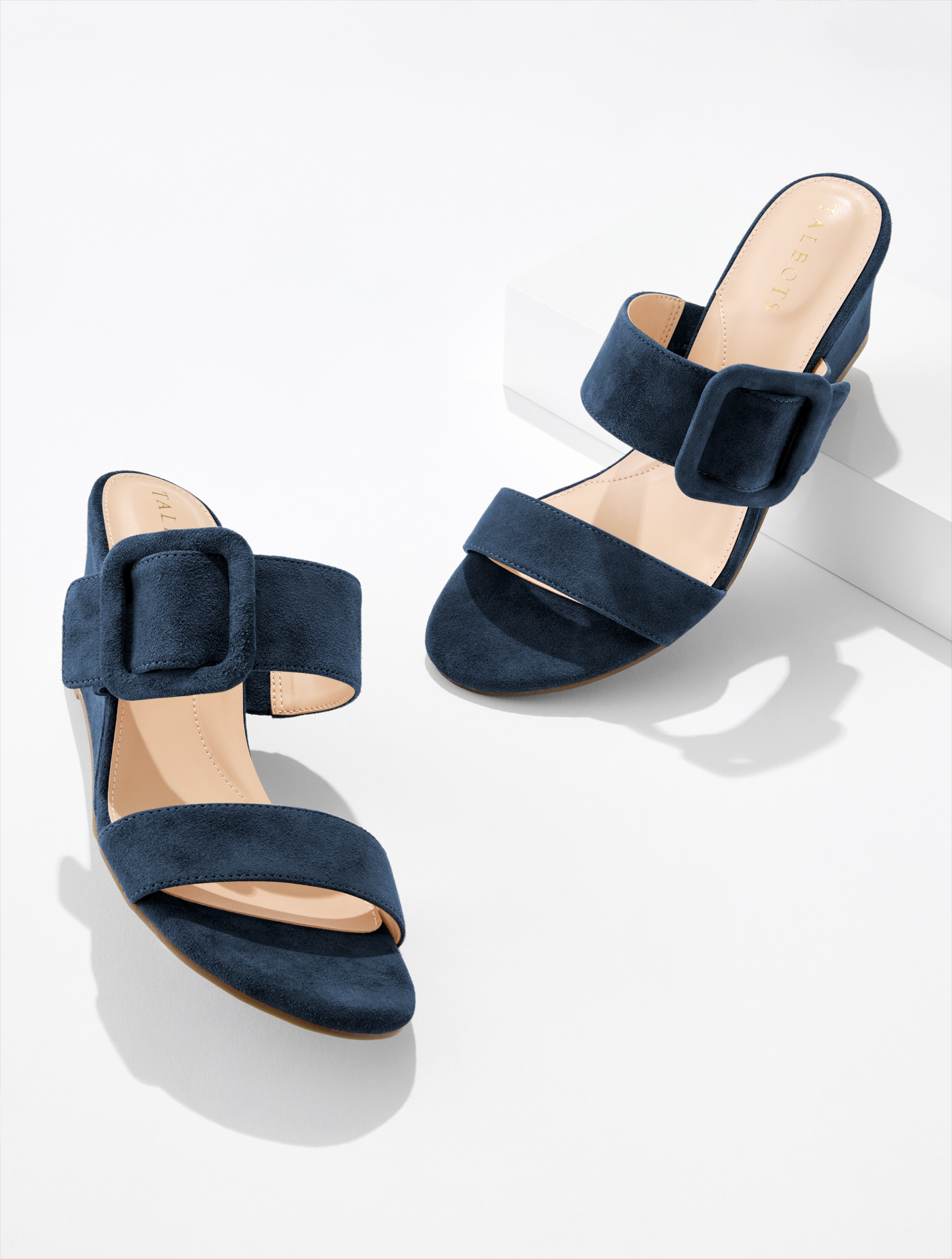 Royce Buckle Wedge Sandals - Suede