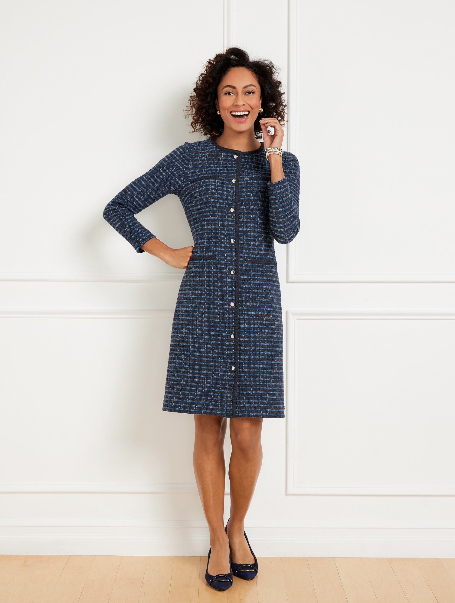 Button A-Line Dress - Tweedy Check | Talbots