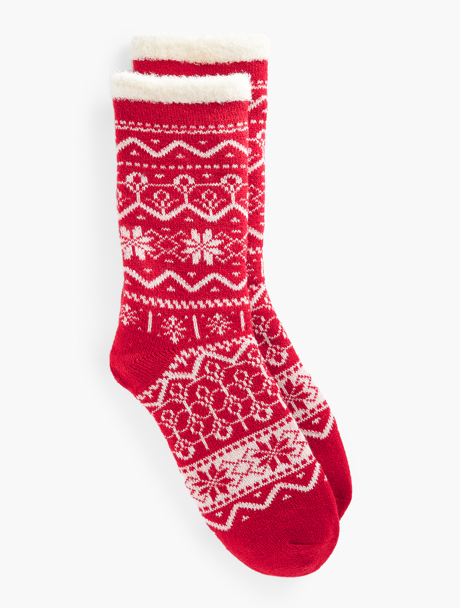 Talbots Festive Fair Isle Cozy Trouser Socks - Red - 001
