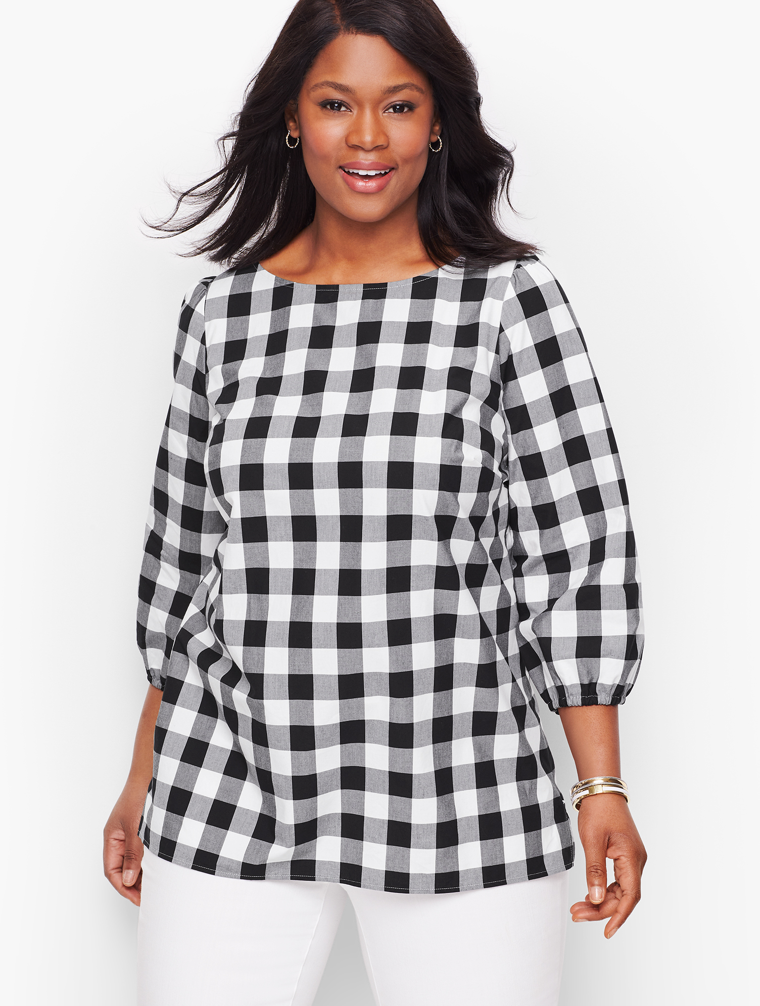 Gingham Gathered Sleeve Top | Talbots