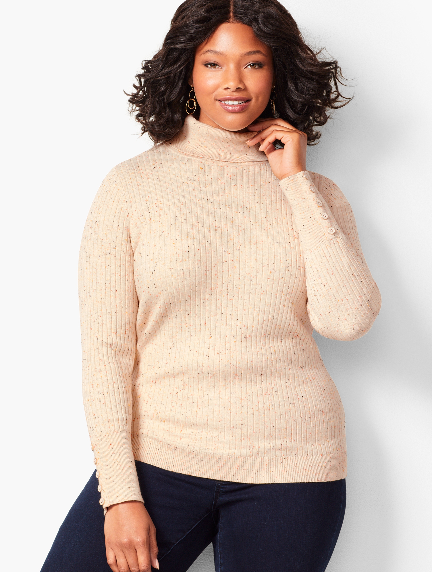 Button-Cuff Ribbed Turtleneck Sweater - Donegal | Talbots