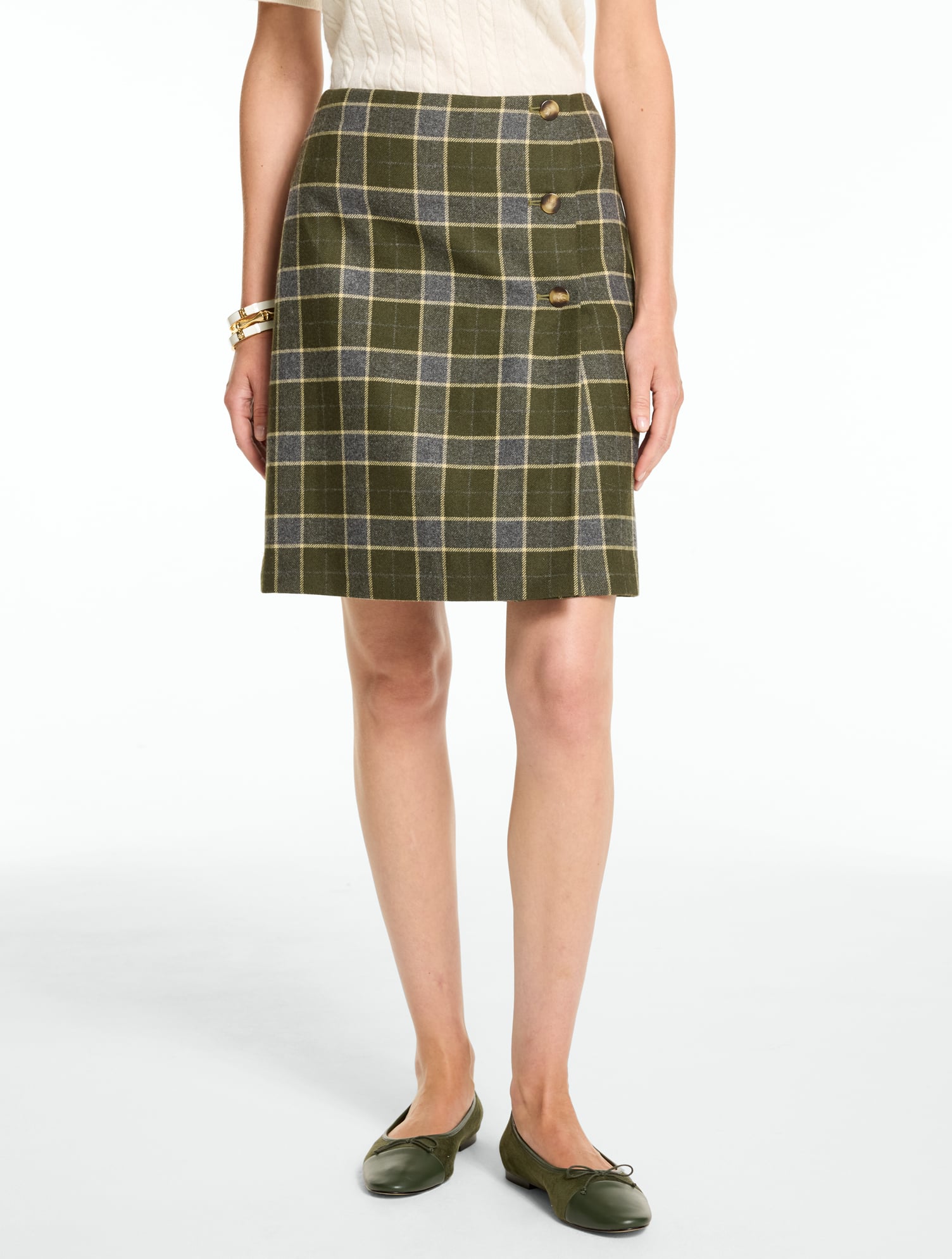 Faux Wrap A-Line Skirt - Shetland Plaid
