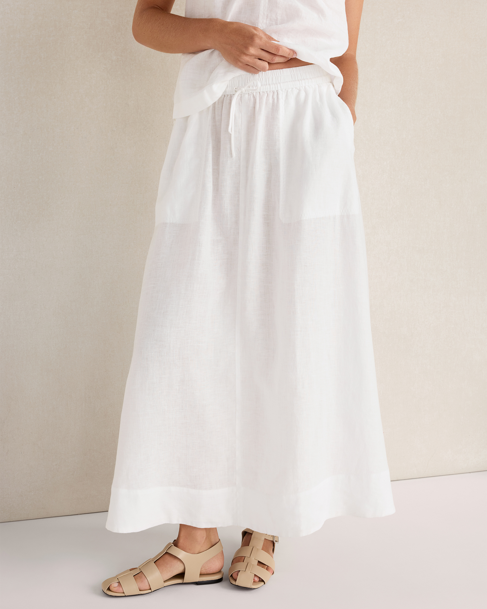 Linen Drawstring Midi Skirt | Haven Well Within