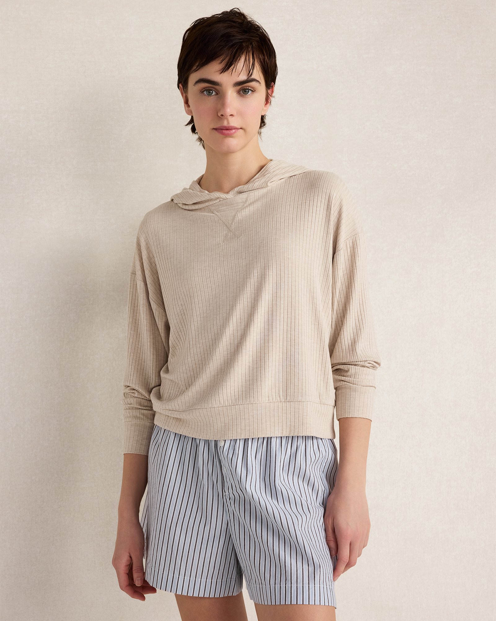 Drapey Rib Knit Hoodie