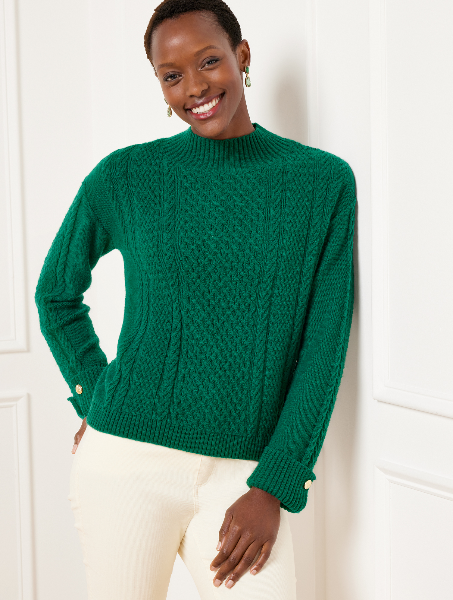 Cable Knit Button Cuff Sweater | Talbots