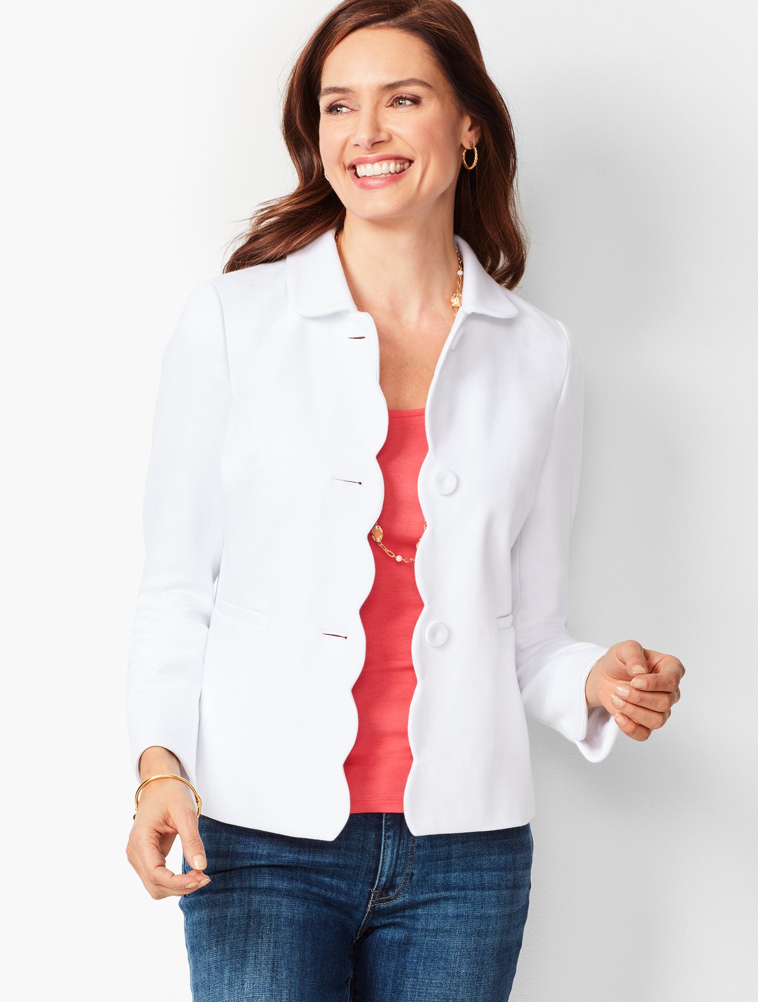 ジャケット・アウター ponte deep pleats scallop design OP Scallop Ponte Jacket | Talbots