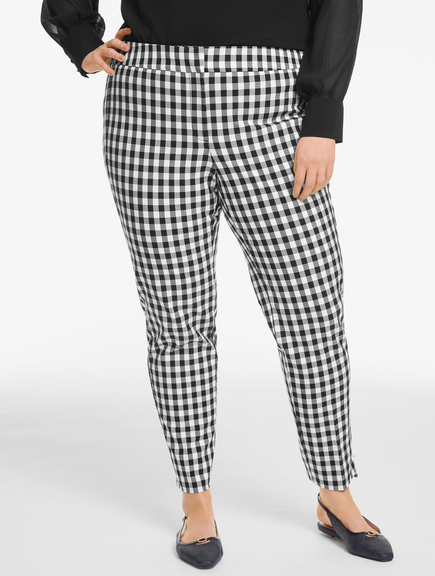 Plus Size - Plus Exclusive Talbots Chatham Cotton Bi-Stretch Slim Ankle Pants - Gingham - Black/White - 14