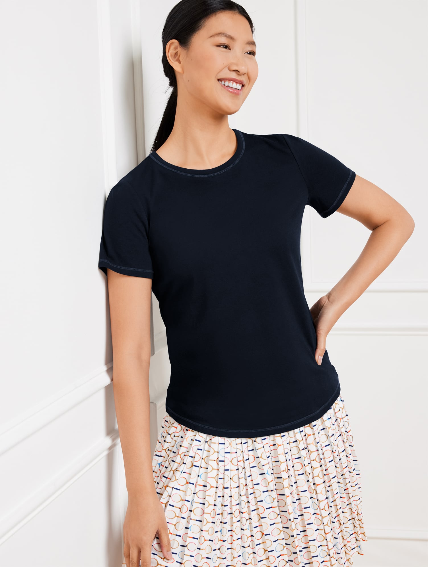 Petite - Supersoft Jersey Short Sleeve T-Shirt - Blue - Small Talbots