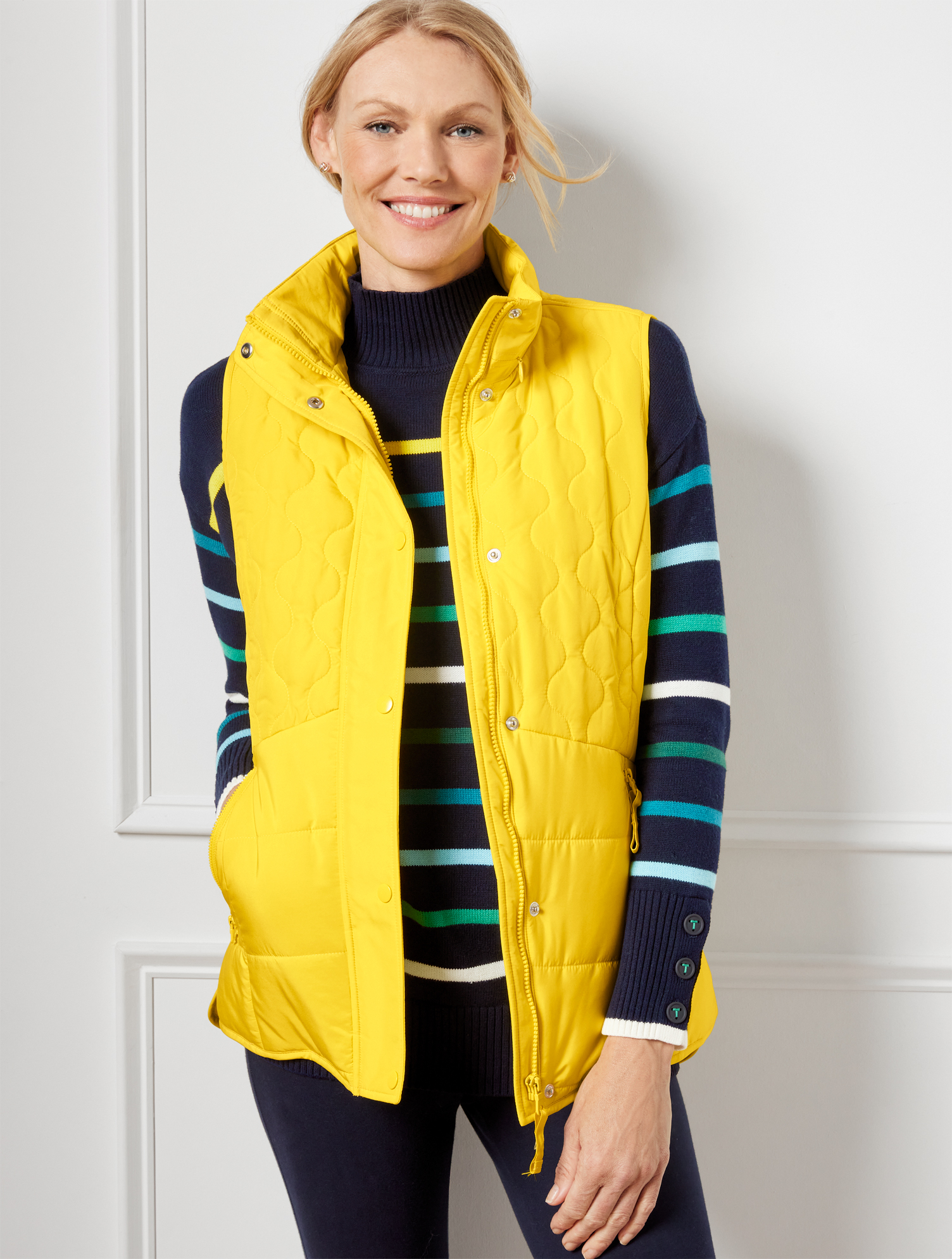 Talbots Petite - Packable Hood Quilted Vest - Vibrant Yellow - Xl
