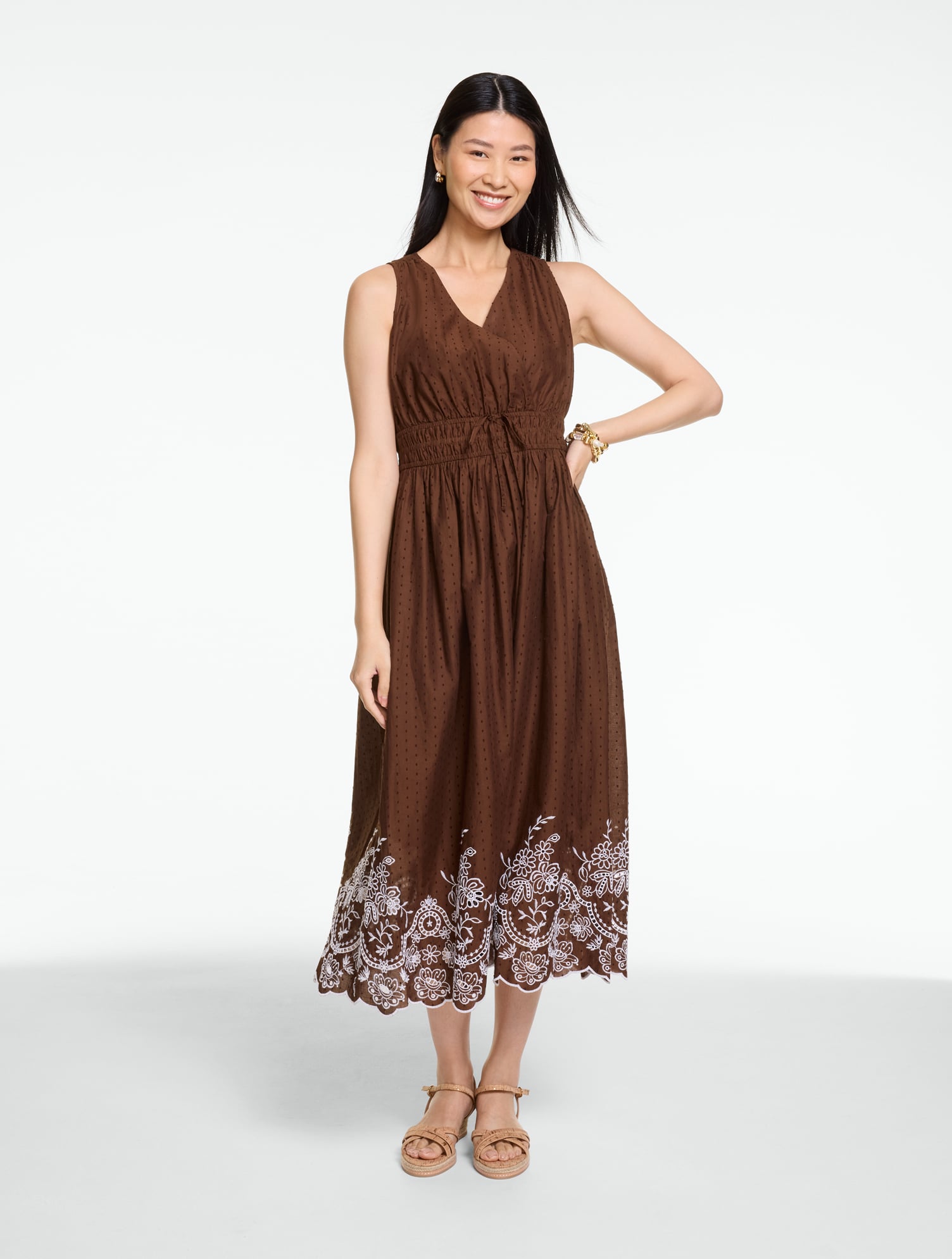 Dot Eyelet Fit & Flare Midi Dress