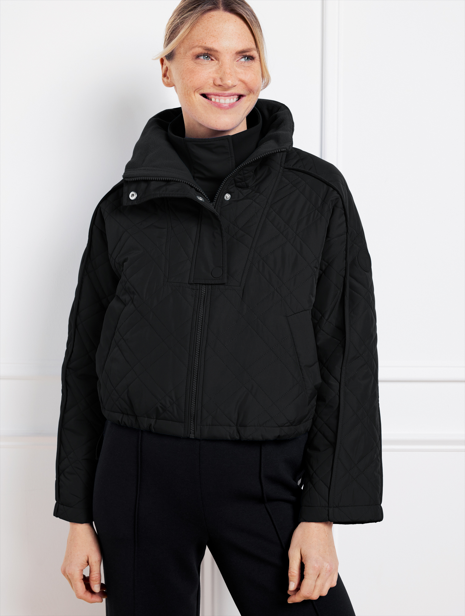 Cropped Puffer Jacket - Black - XL Talbots