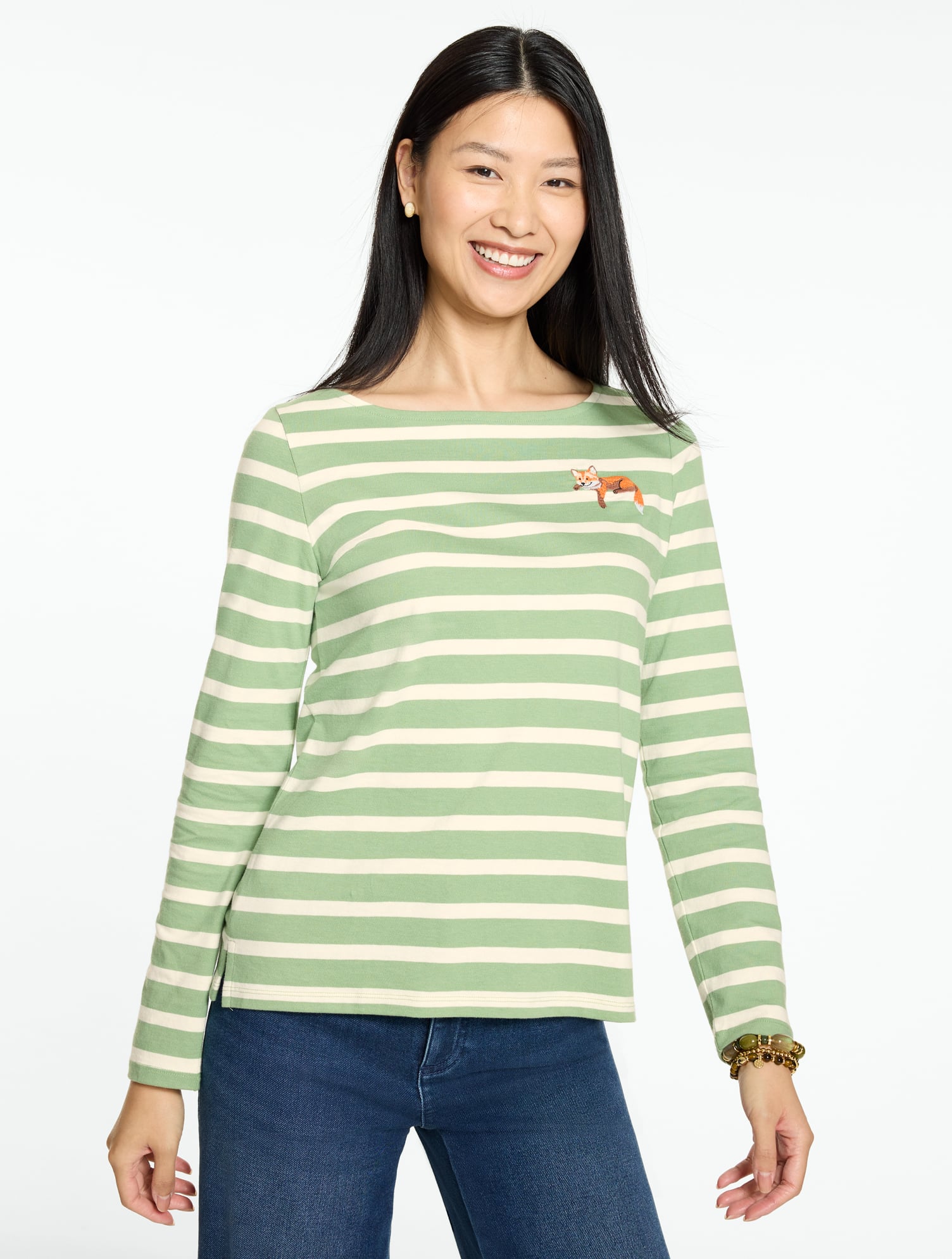 Bateau Neck Tee - Fox Friend Aurora Stripe