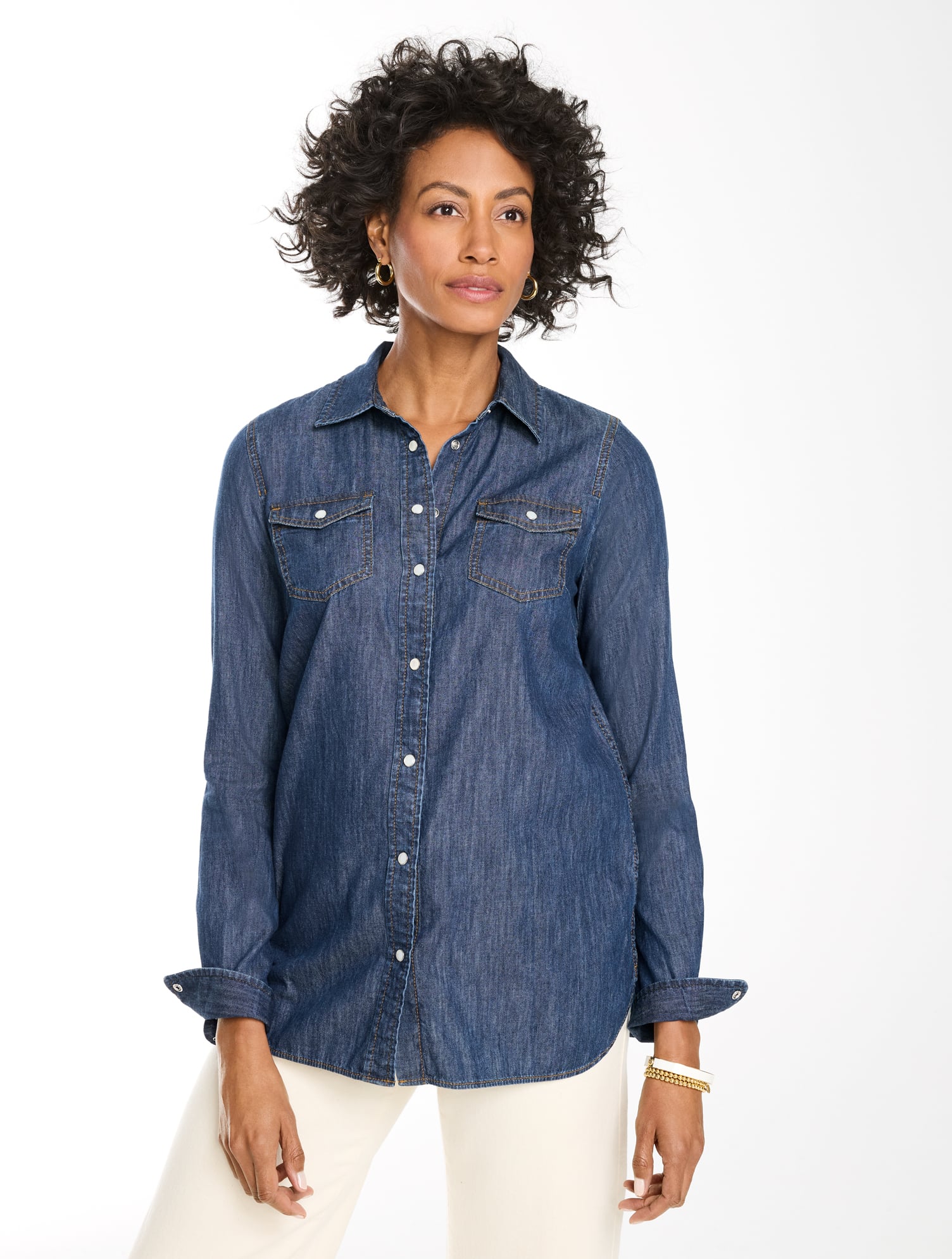 Snap Button Denim Shirt - Caspian Blue Wash | Talbots