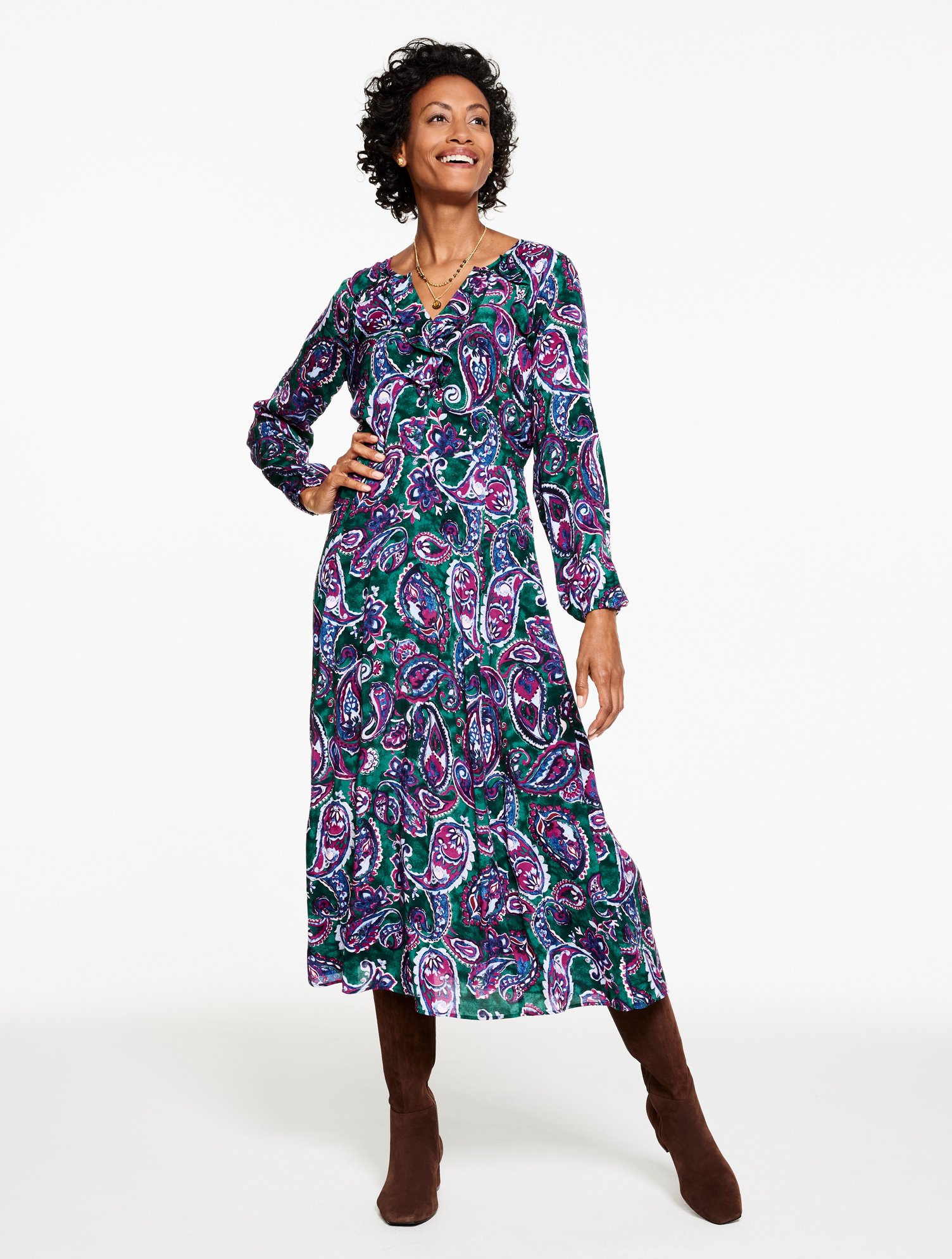 Fit & Flare Ruffle Dress - Piccadilly Paisley | Talbots