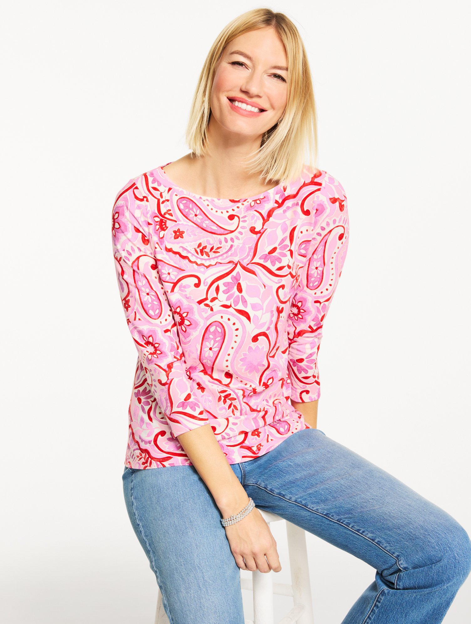 Bateau Neck Tee - Prancing Paisley