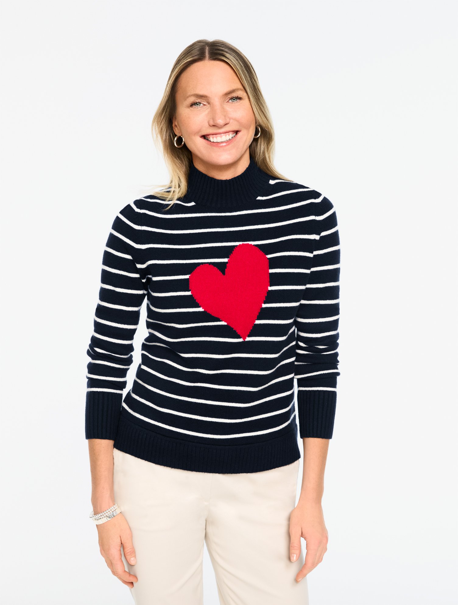 Mockneck Pullover - Stripe Intarsia Heart