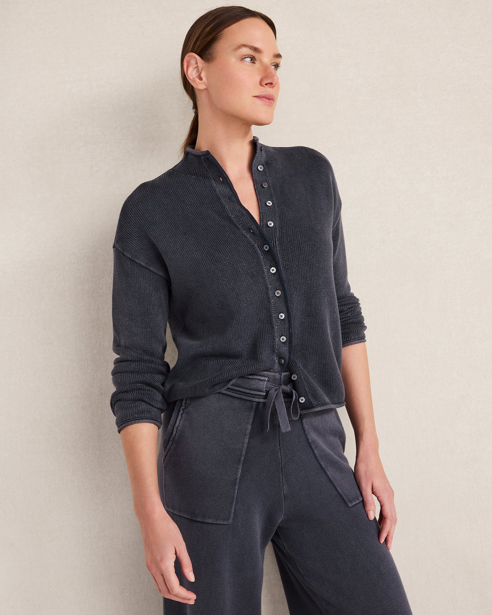 Organic Cotton Roll Neck Cardigan