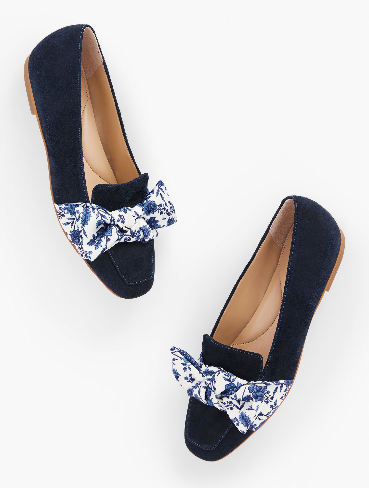 Talbots Stella Floral Bow Suede Loafers - Blue - 10m