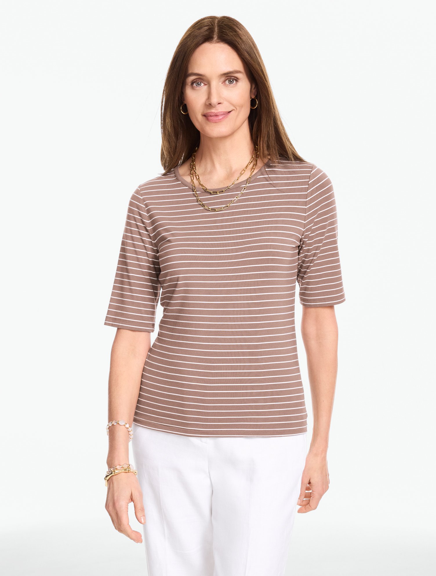 Elbow Sleeve Top - Kelly Stripe