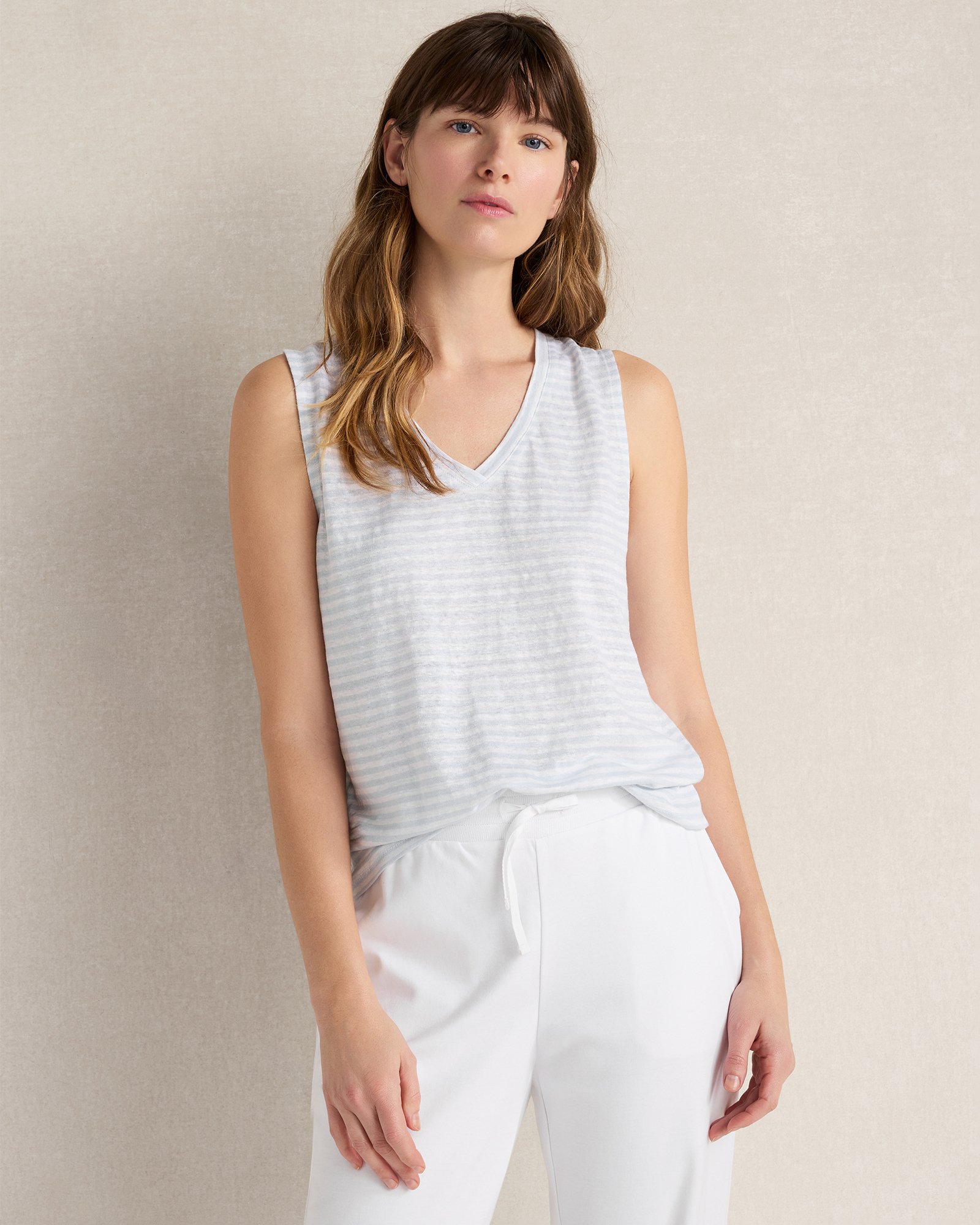 Linen Stripe V-Neck Top