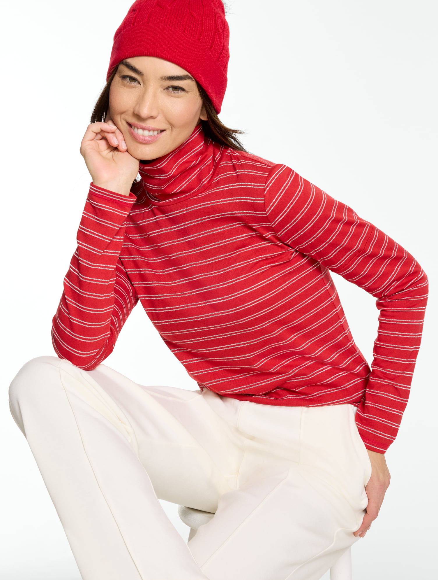 Supersoft Jersey Turtleneck Tee - Metallic Snowy Stripe