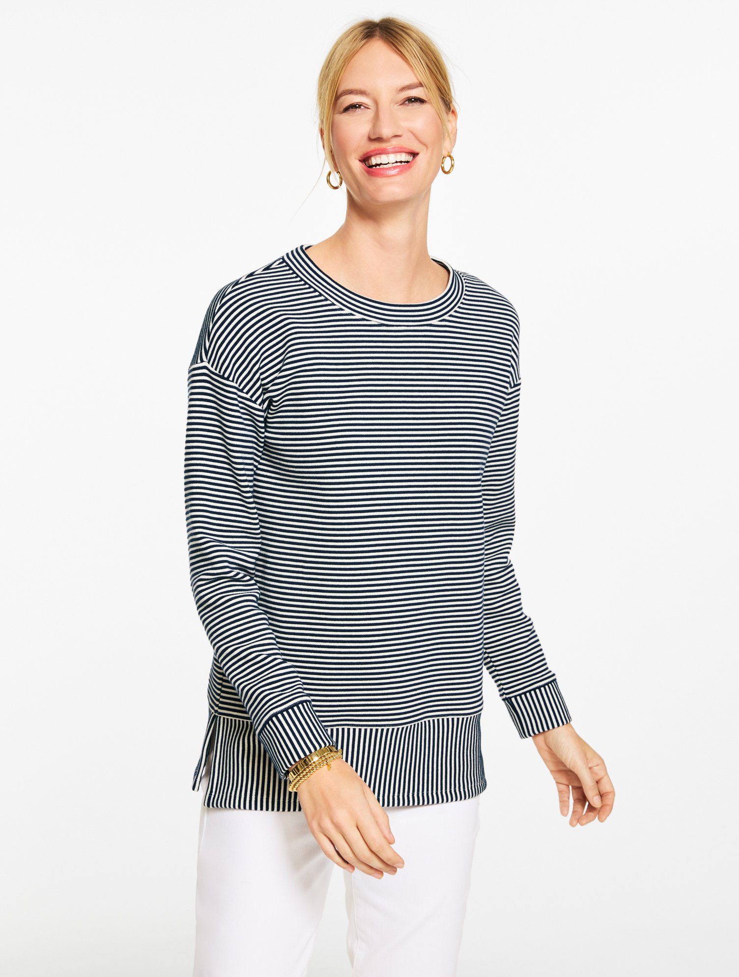 Ottoman Knit Crewneck Tunic Pullover - Soleil Stripe