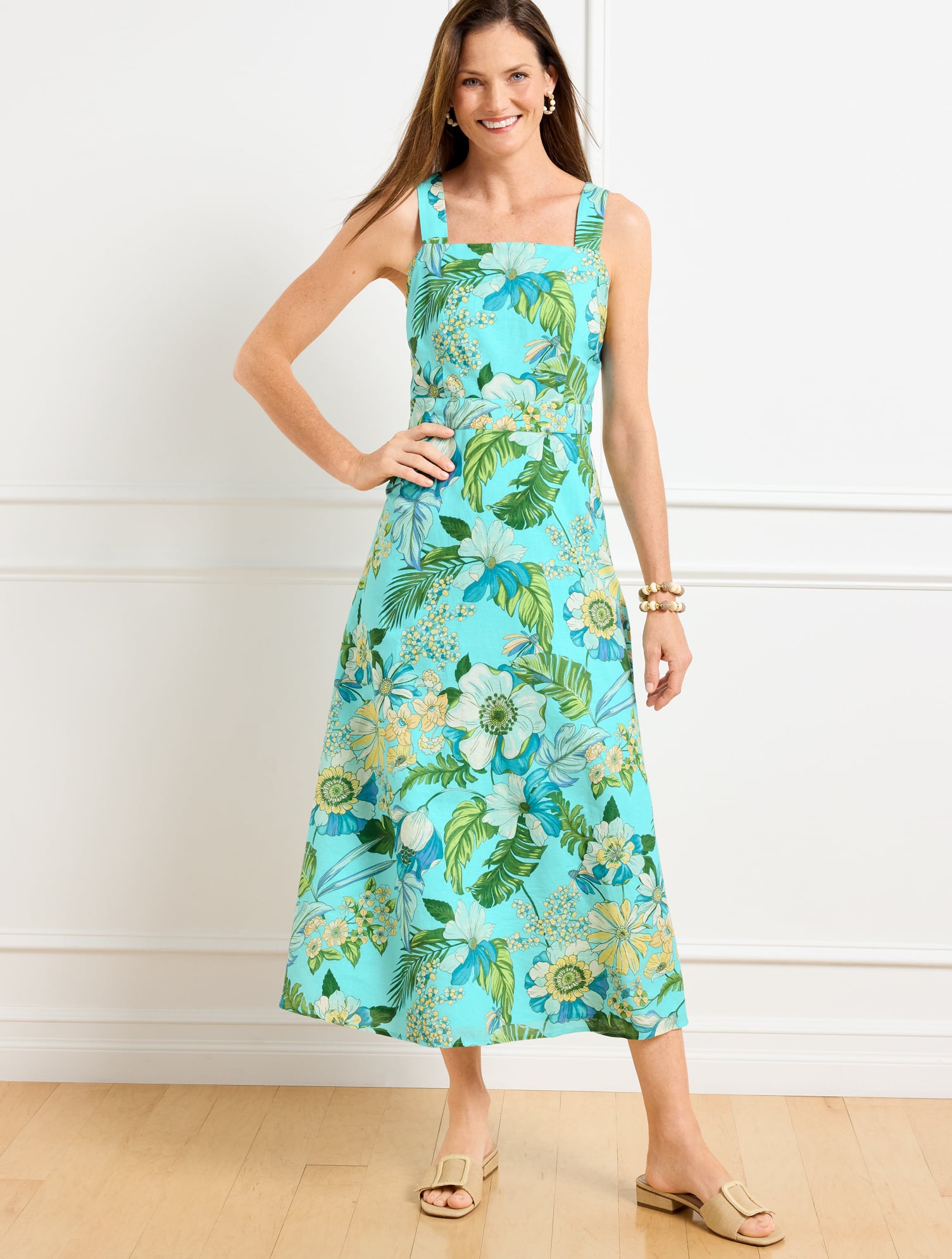 knee length dresses for ladies Provence Bloom Tiered Midi Dress Floral Yellow