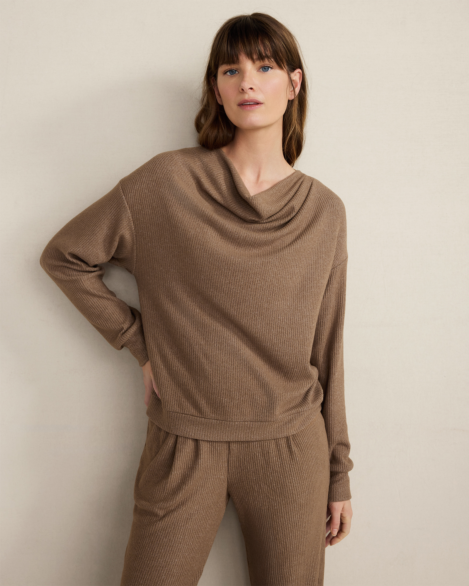 Brushed Rib Knit Drape Neck Top | Haven Well Within