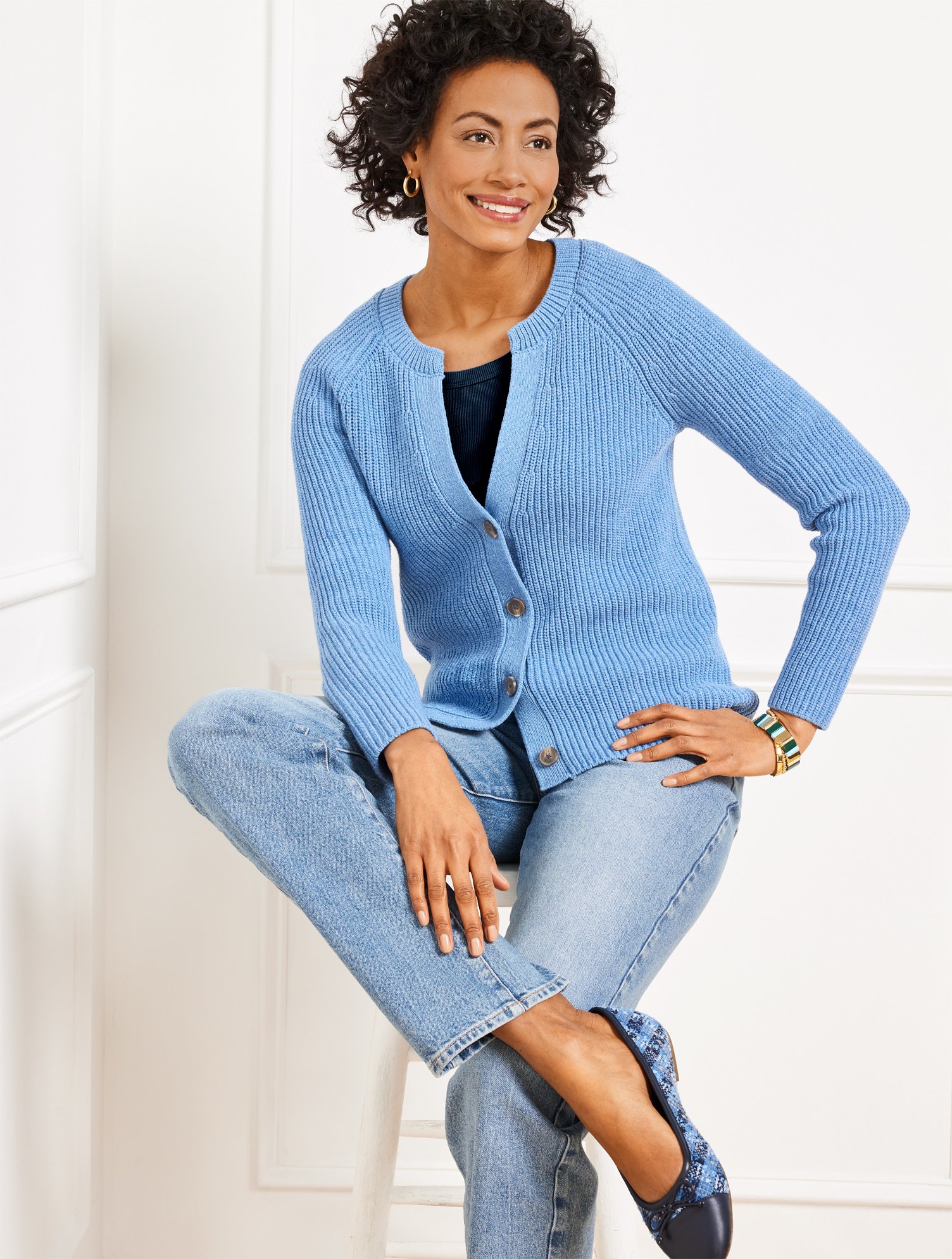 Shaker Stitch V-Neck Cardigan | Talbots
