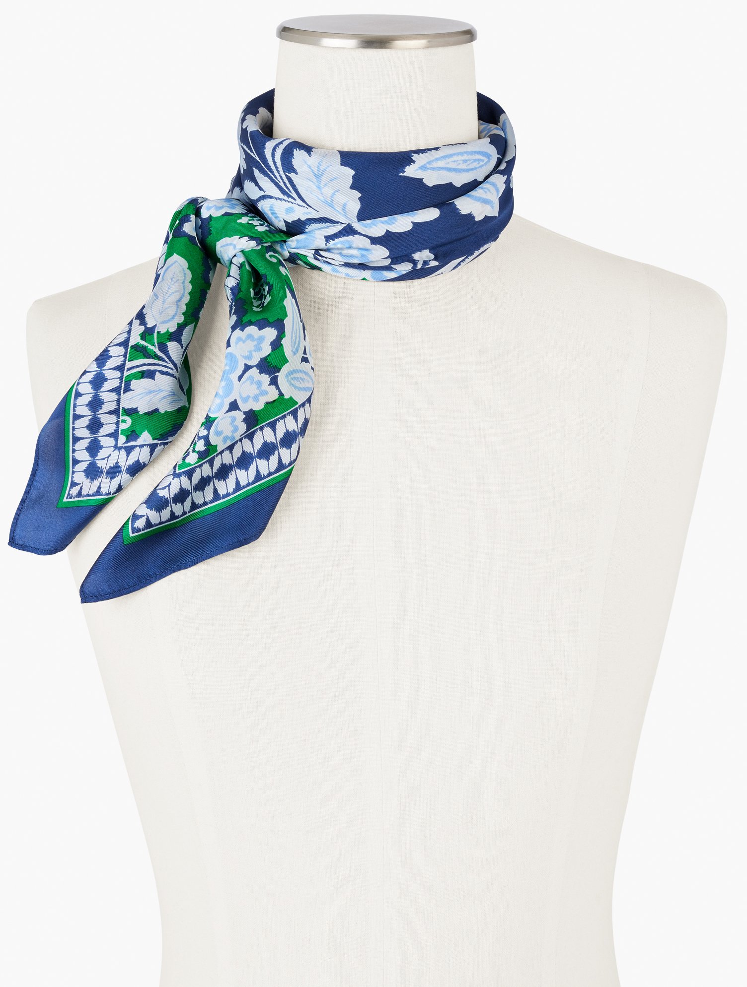 Talbots Blossom Ikat Silk Square Scarf - Spring Leaves - 001  In Blue