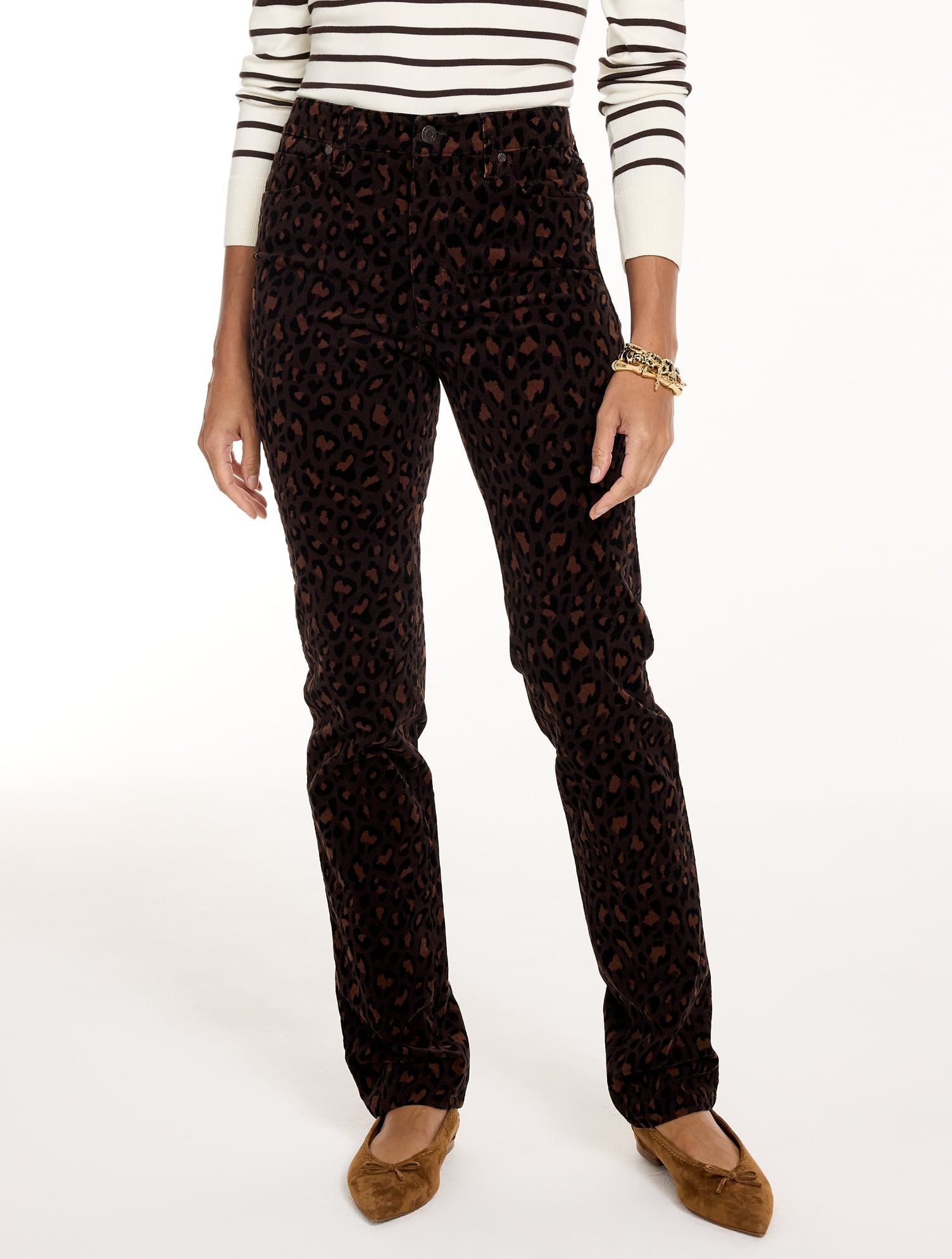 Stretch Corduroy Straight Leg Pants - Fabulous Leopard Curvy Fit