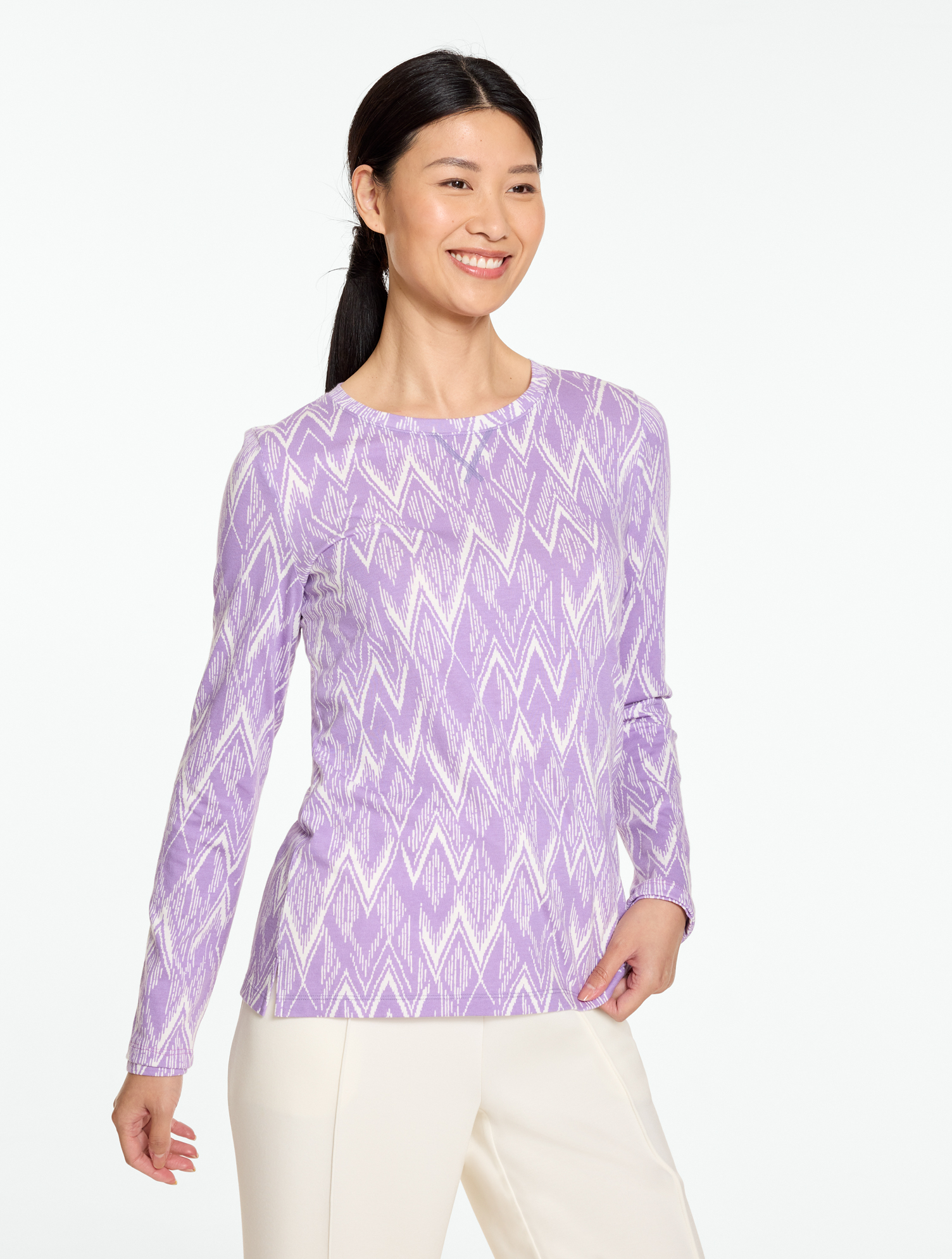 Supersoft Jersey Long Sleeve Crewneck Tee - Abstract Print