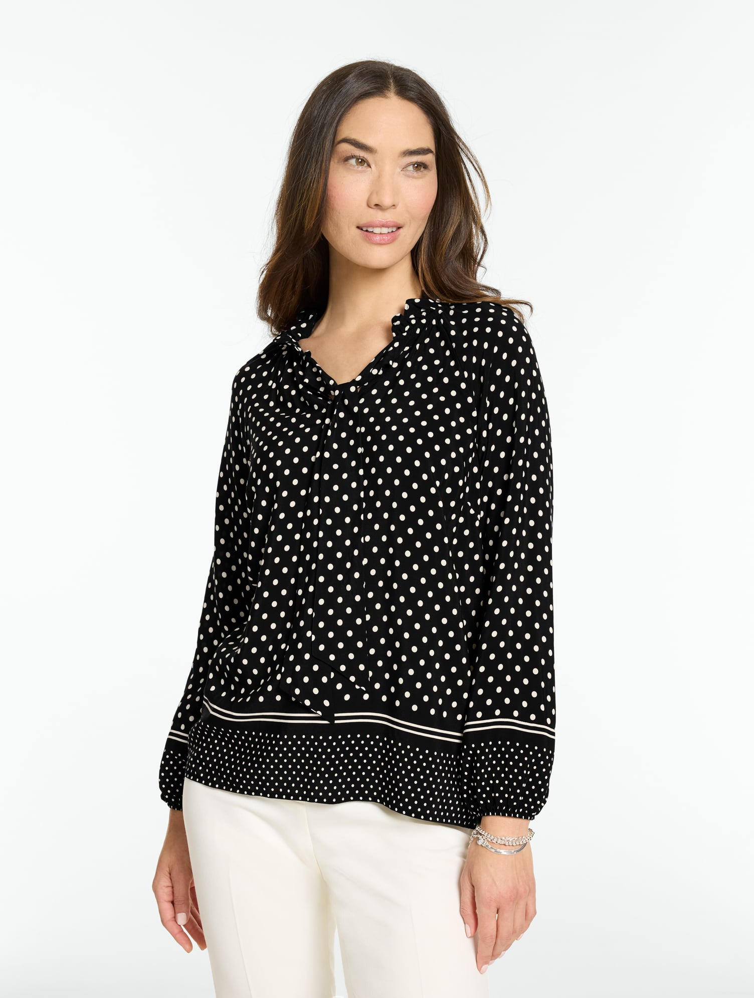 Tie Neck Ruffle Top - Lovely Dot